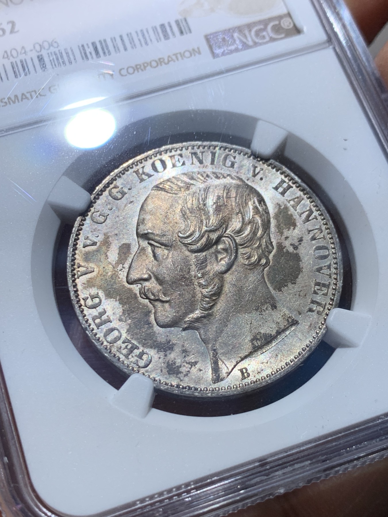 《竞宝斋》圣诞专辑  第一场  第227场 定制纪念章相赠 (全场顺丰包邮) NGC-MS62 德国1863年 汉诺威狮马泰勒银币 少见年份，币面丝滑转光感完美，严评不输给63分的状态