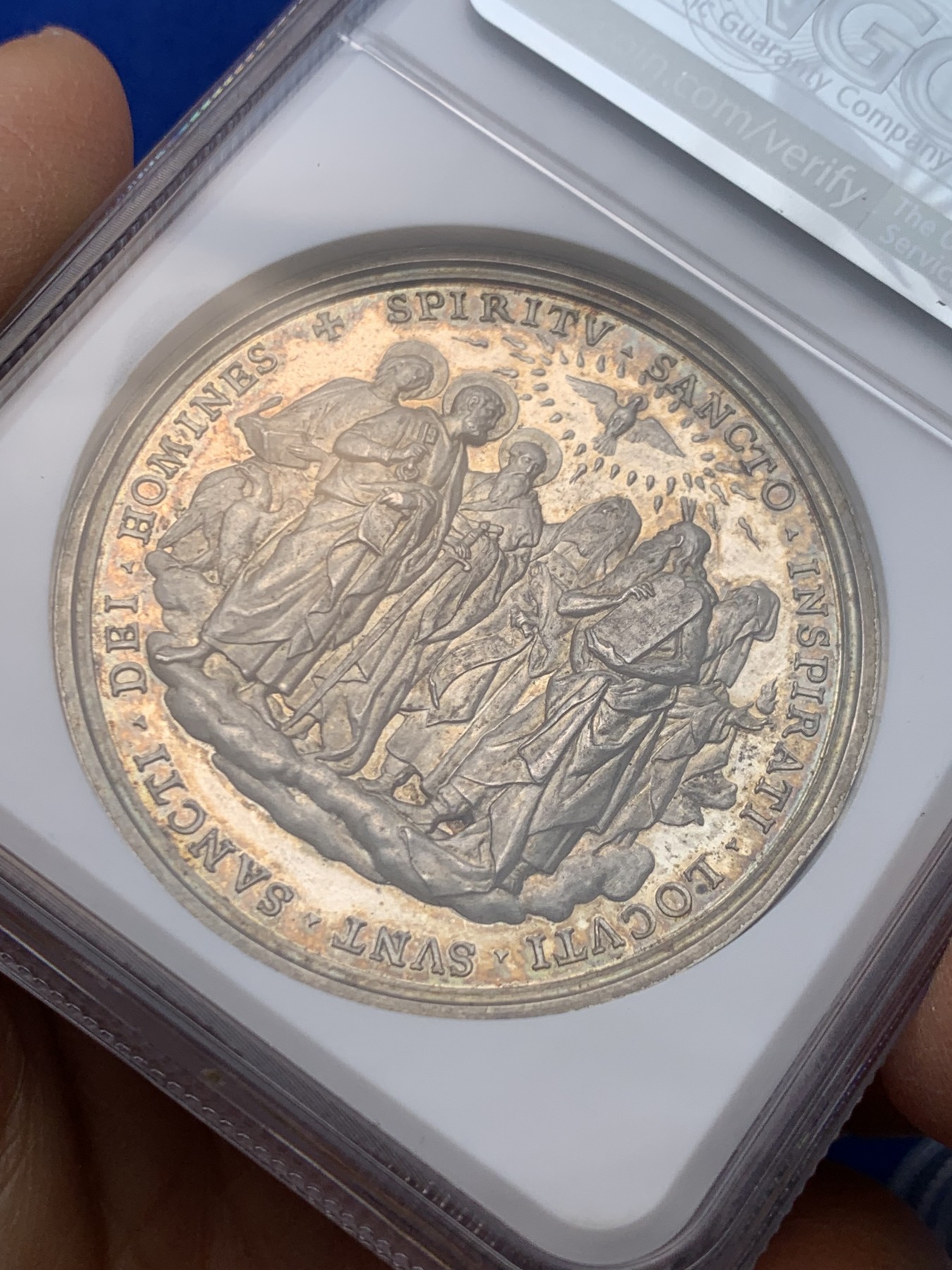 《竞宝斋》圣诞专辑  第一场  第227场 定制纪念章相赠 (全场顺丰包邮) NGC MS62 梵蒂冈 1903年 圣经研究委员会 银章 细节丰富 加厚盒装