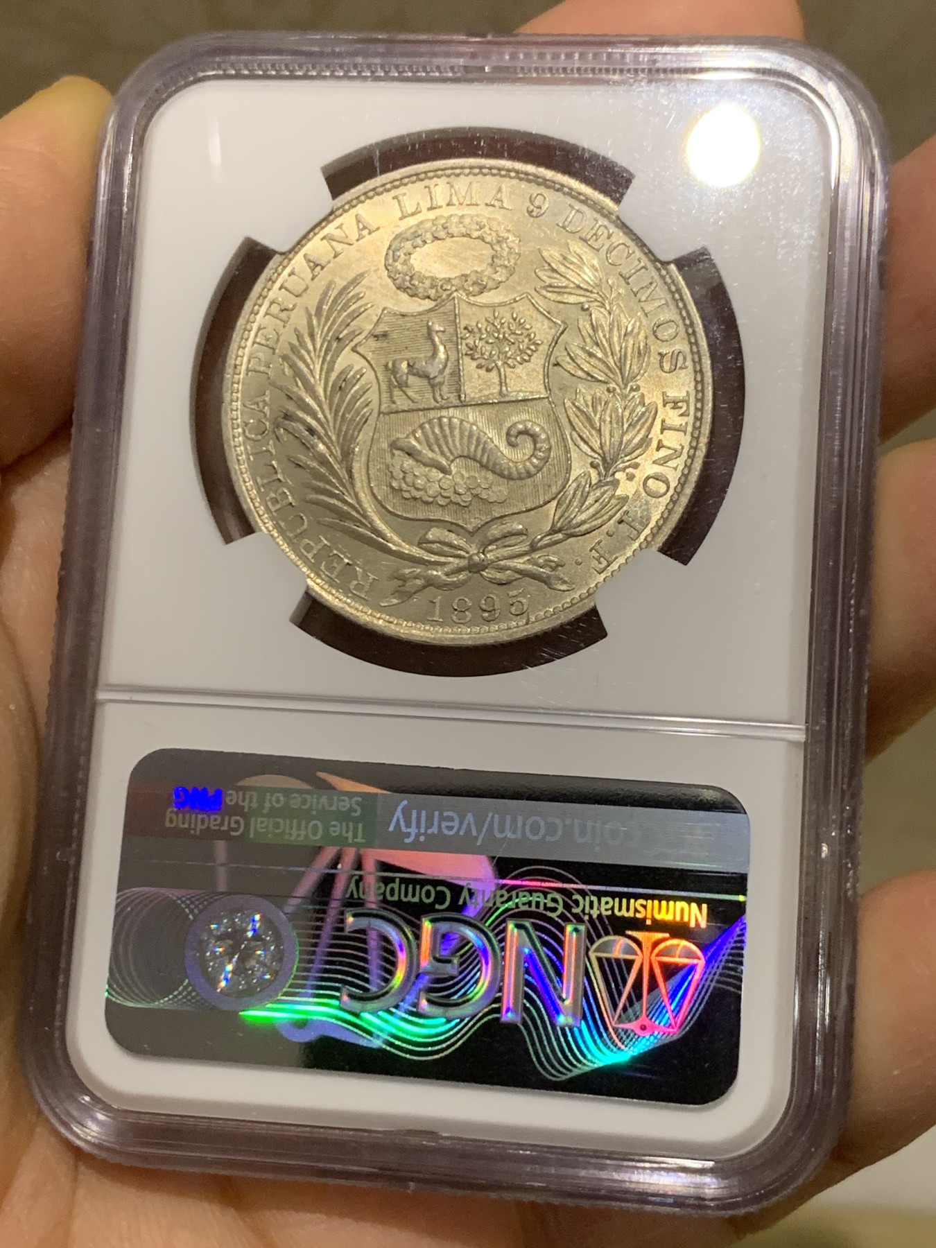 《竞宝斋》圣诞专辑  第二场  第228场 定制纪念章相赠 (全场顺丰包邮) NGC-MS62 秘鲁 1895年 1索尔 黄油光 大银币 相对早期年份 高银版 质感漂亮