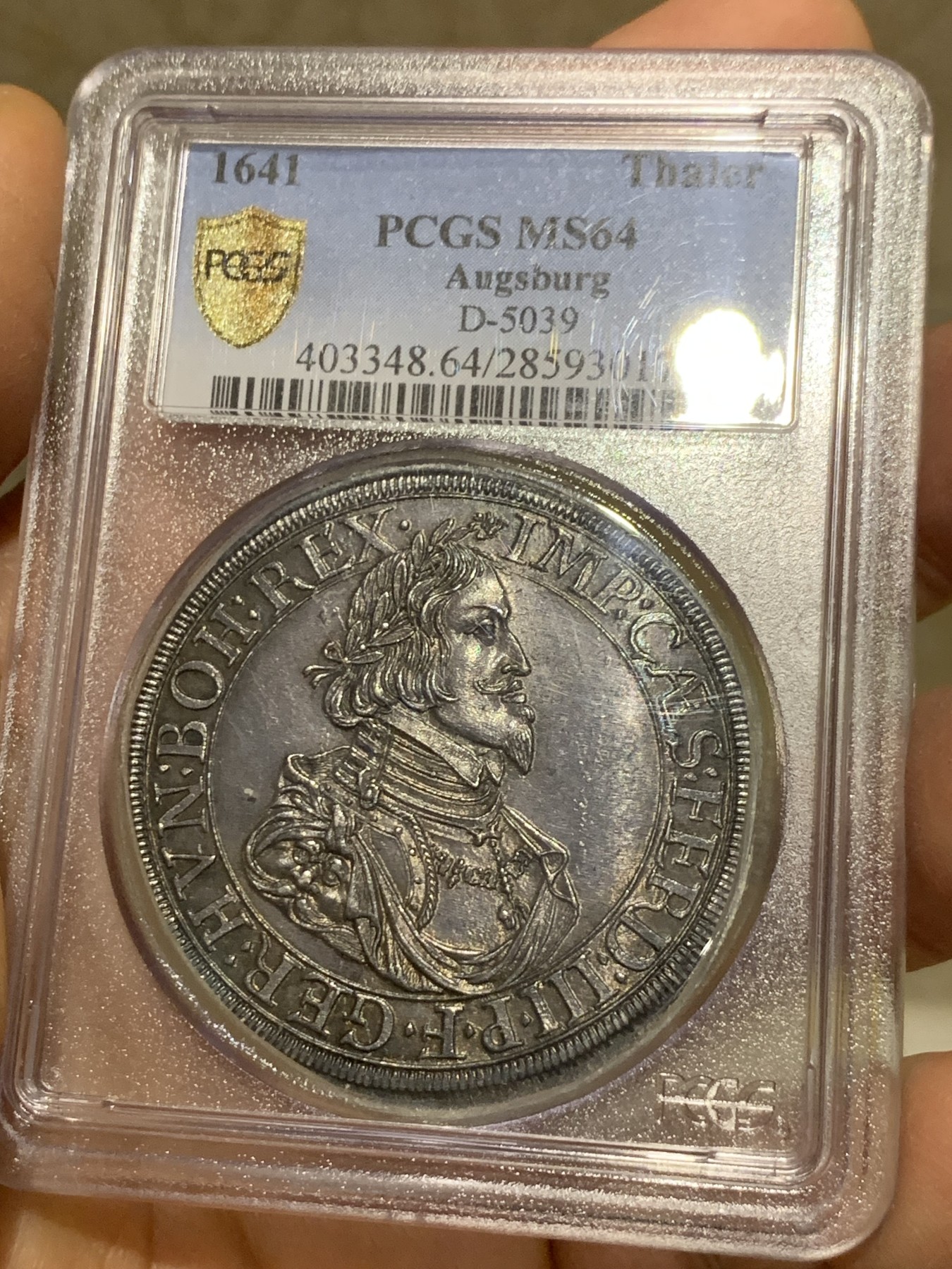 《竞宝斋》圣诞专辑  第二场  第228场 定制纪念章相赠 (全场顺丰包邮) 推荐！PCGS MS64 神圣罗马帝国 1641 奥格斯堡大泰勒，双面包浆均匀 近乎完美的状态 将近400年的岁月 类似的包浆币21年拍了5760美元