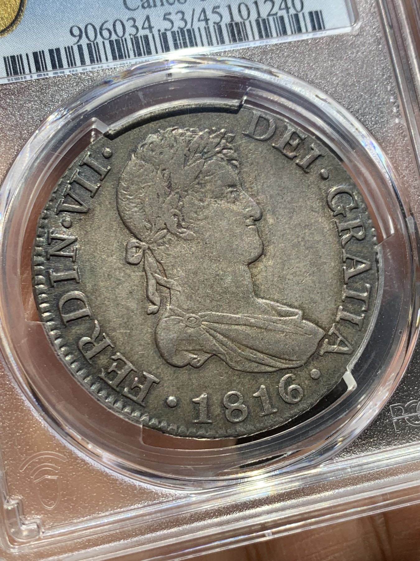《竞宝斋》圣诞专辑  第一场  第227场 定制纪念章相赠 (全场顺丰包邮) PCGS AU53 西班牙1816本土8R大银币 稀少厂塞戈维亚唯一冠军分 版别和厂别都是最为稀少的 HA没有拍过这个版别