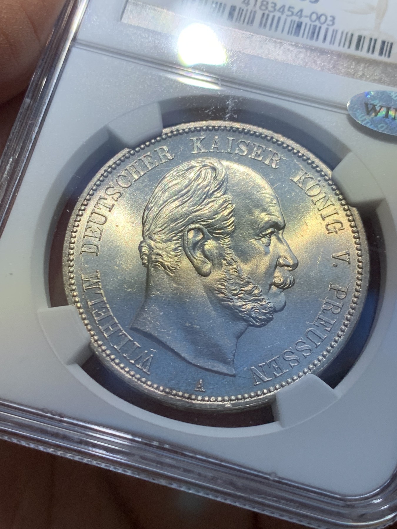 《竞宝斋》圣诞专辑  第一场  第227场 定制纪念章相赠 (全场顺丰包邮) NGC- MS65 德国 1874  威廉一世5马克银币 车轮十字光 带WINGS认证标签 实至名归