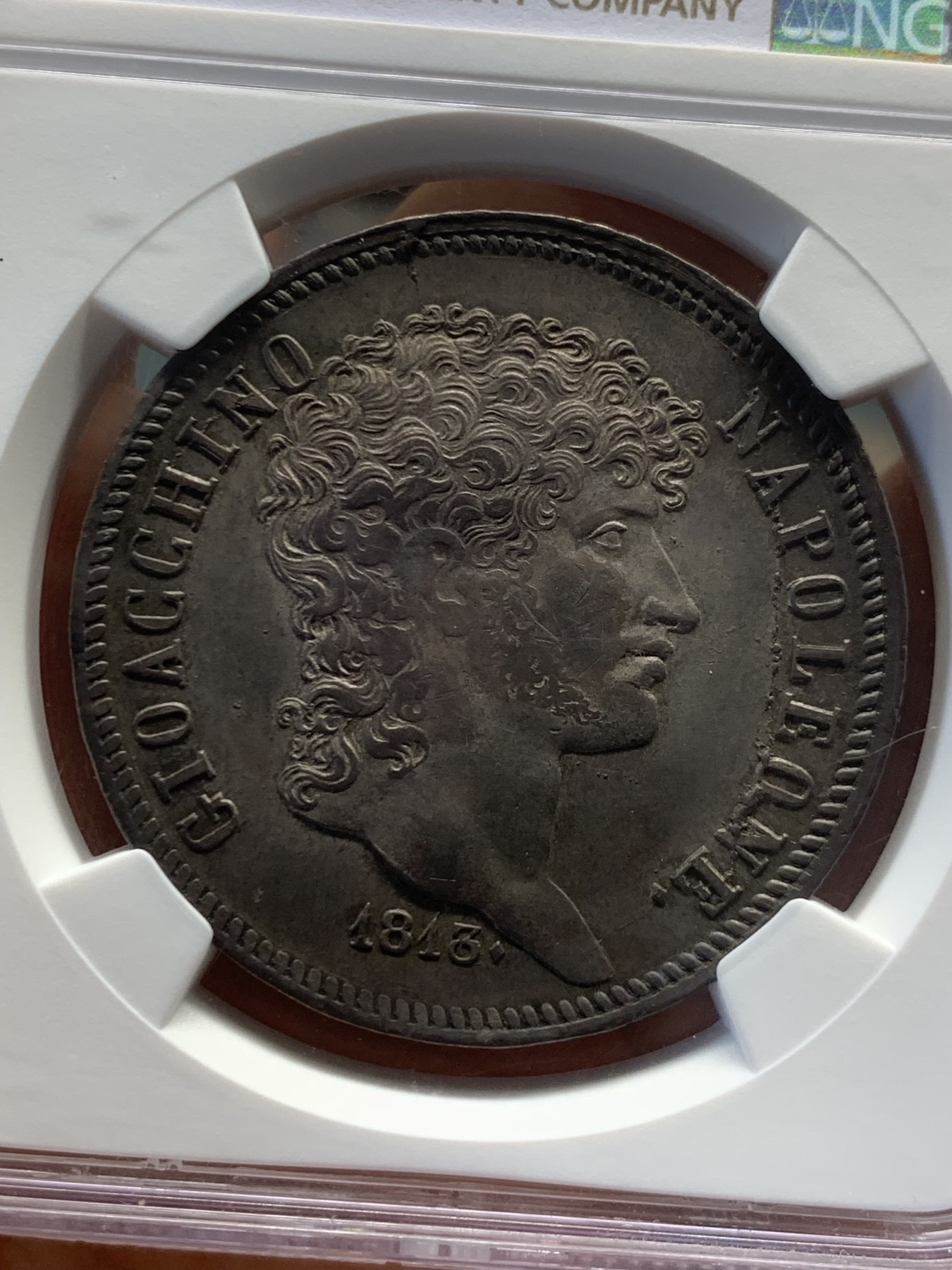 《竞宝斋》圣诞专辑  第一场  第227场 定制纪念章相赠 (全场顺丰包邮) 稀！NGC-AU58 1813那不勒斯与西西里缪拉像5里拉大银币 收藏级！AUD成交价8000多 上58分太难了