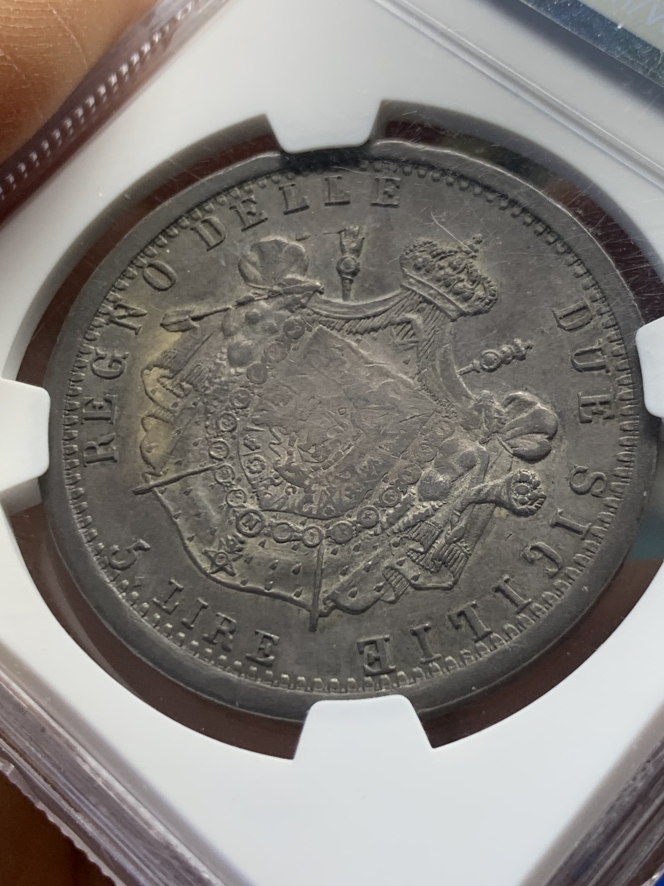 《竞宝斋》圣诞专辑  第一场  第227场 定制纪念章相赠 (全场顺丰包邮) 稀！NGC-AU58 1813那不勒斯与西西里缪拉像5里拉大银币 收藏级！AUD成交价8000多 上58分太难了