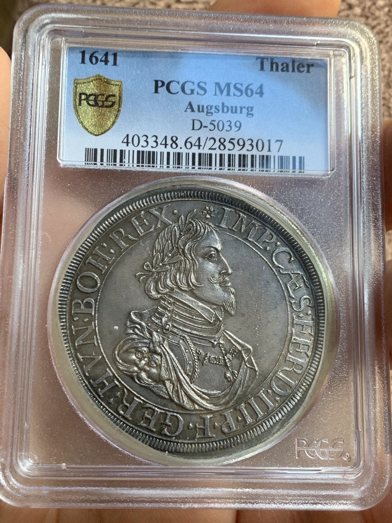 《竞宝斋》圣诞专辑  第二场  第228场 定制纪念章相赠 (全场顺丰包邮) 推荐！PCGS MS64 神圣罗马帝国 1641 奥格斯堡大泰勒，双面包浆均匀 近乎完美的状态 将近400年的岁月 类似的包浆币21年拍了5760美元