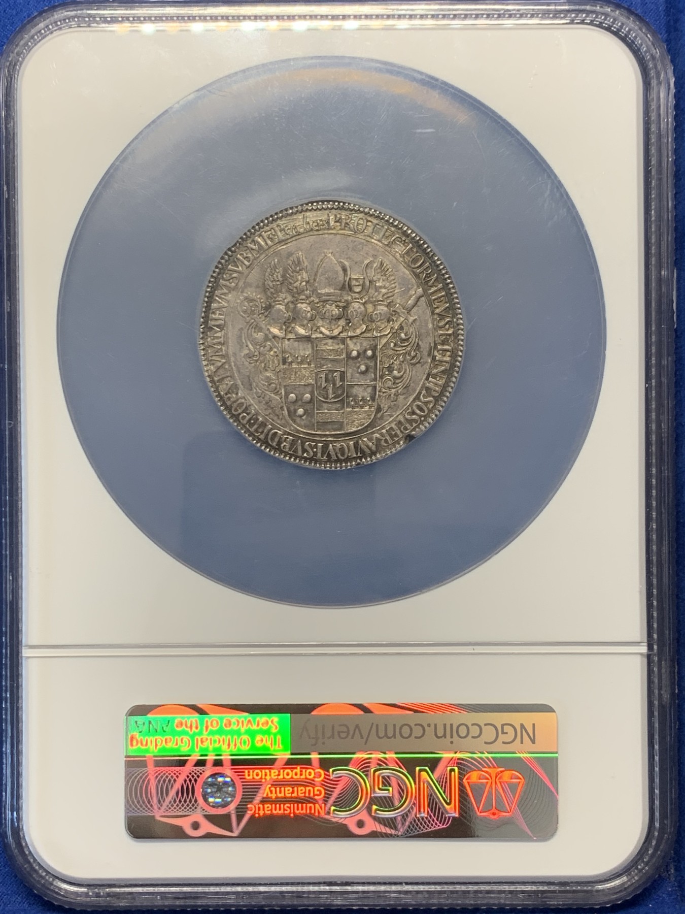 《竞宝斋》圣诞专辑  第一场  第227场 定制纪念章相赠 (全场顺丰包邮) NGC-MS63 1661年德国明斯特景观泰勒大银币 工艺高超，币面精美，正面是景观与宗教的结合，背面盔甲盾徽非常漂亮，62分HA上4320刀