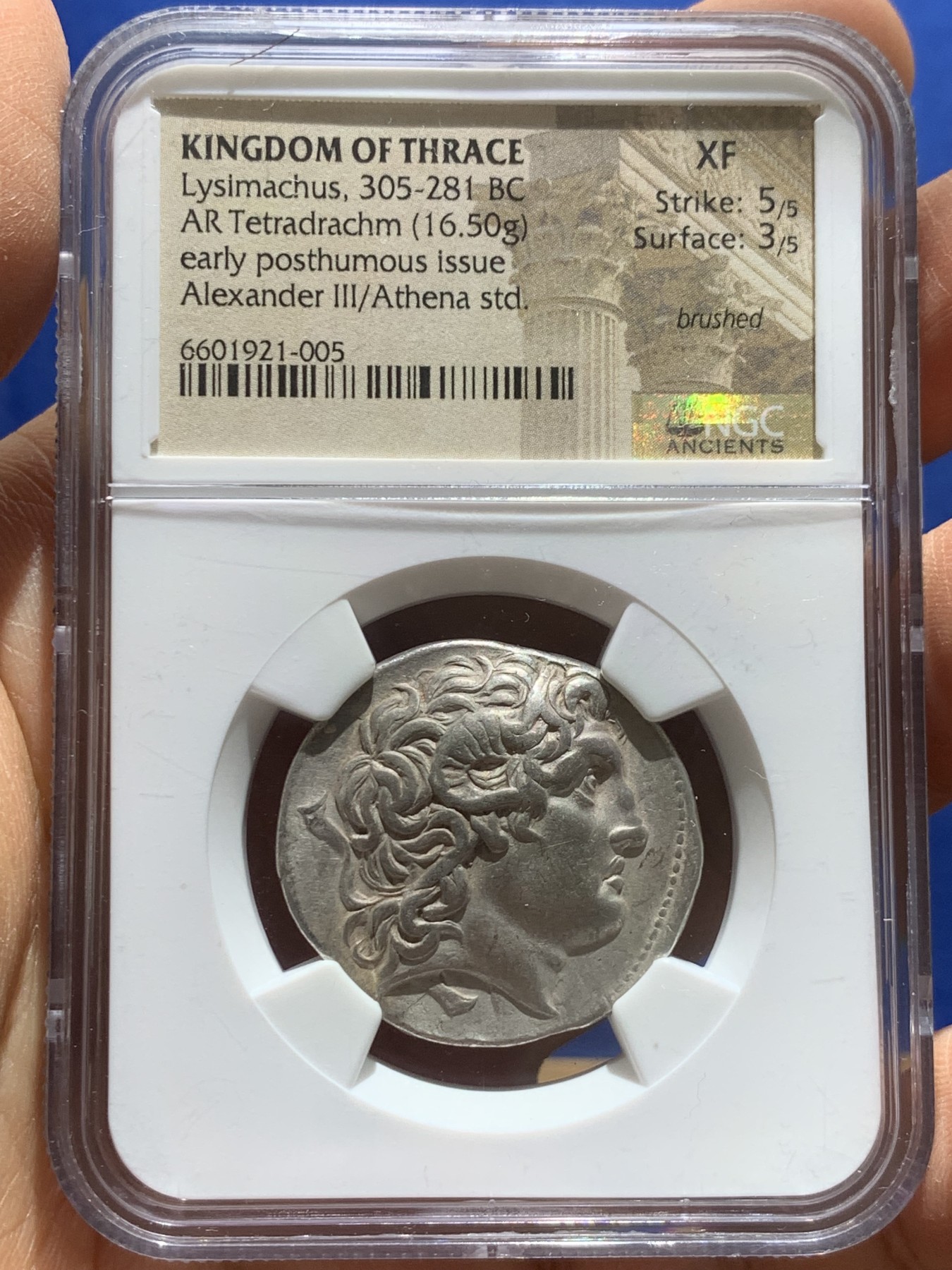 《竞宝斋》圣诞专辑  第一场  第227场 定制纪念章相赠 (全场顺丰包邮) NGC-XF 古希腊 公羊角亚历山大大帝 四德银币 打制满分，雕模艺术性好，眼睛囧囧有神，发丝飘逸，观赏性极佳！利马西科斯时期有名的造币厂