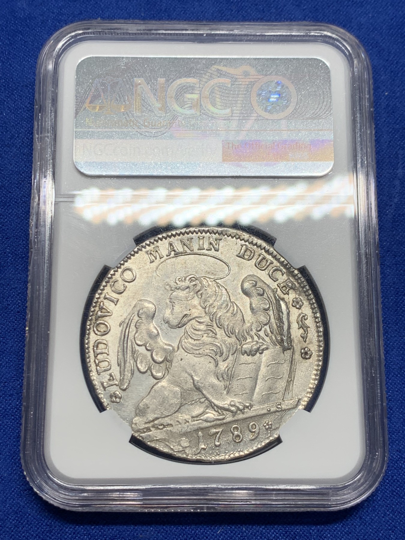 《竞宝斋》圣诞专辑  第一场  第227场 定制纪念章相赠 (全场顺丰包邮) NGC-MS62 意大利 威尼斯 1789年 泰勒 威尼斯飞狮纪念大银币 背部狮子浮雕生动 造型古朴雅致 NGC冠军分