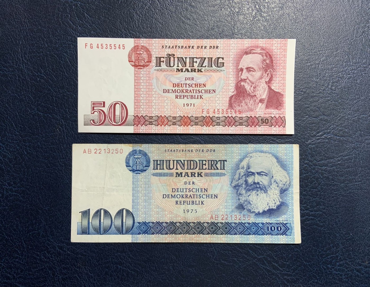 收藏联盟Quantum Auction 第313期拍卖  东德1971年50和1975年100马克 品相分别为UNC和XF 