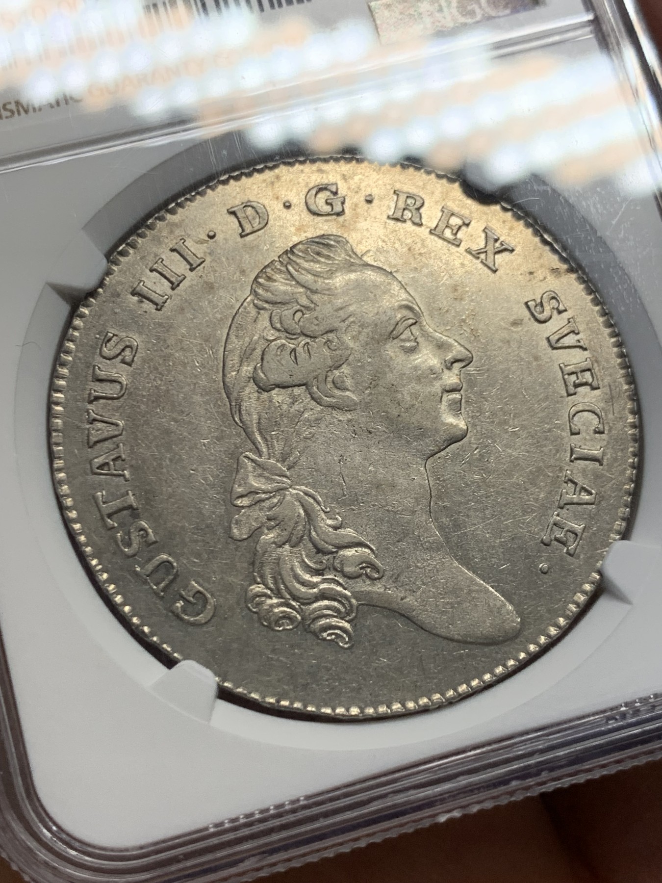 《竞宝斋》圣诞专辑  第一场  第227场 定制纪念章相赠 (全场顺丰包邮) NGC AU53 瑞典1782年里克斯大银币