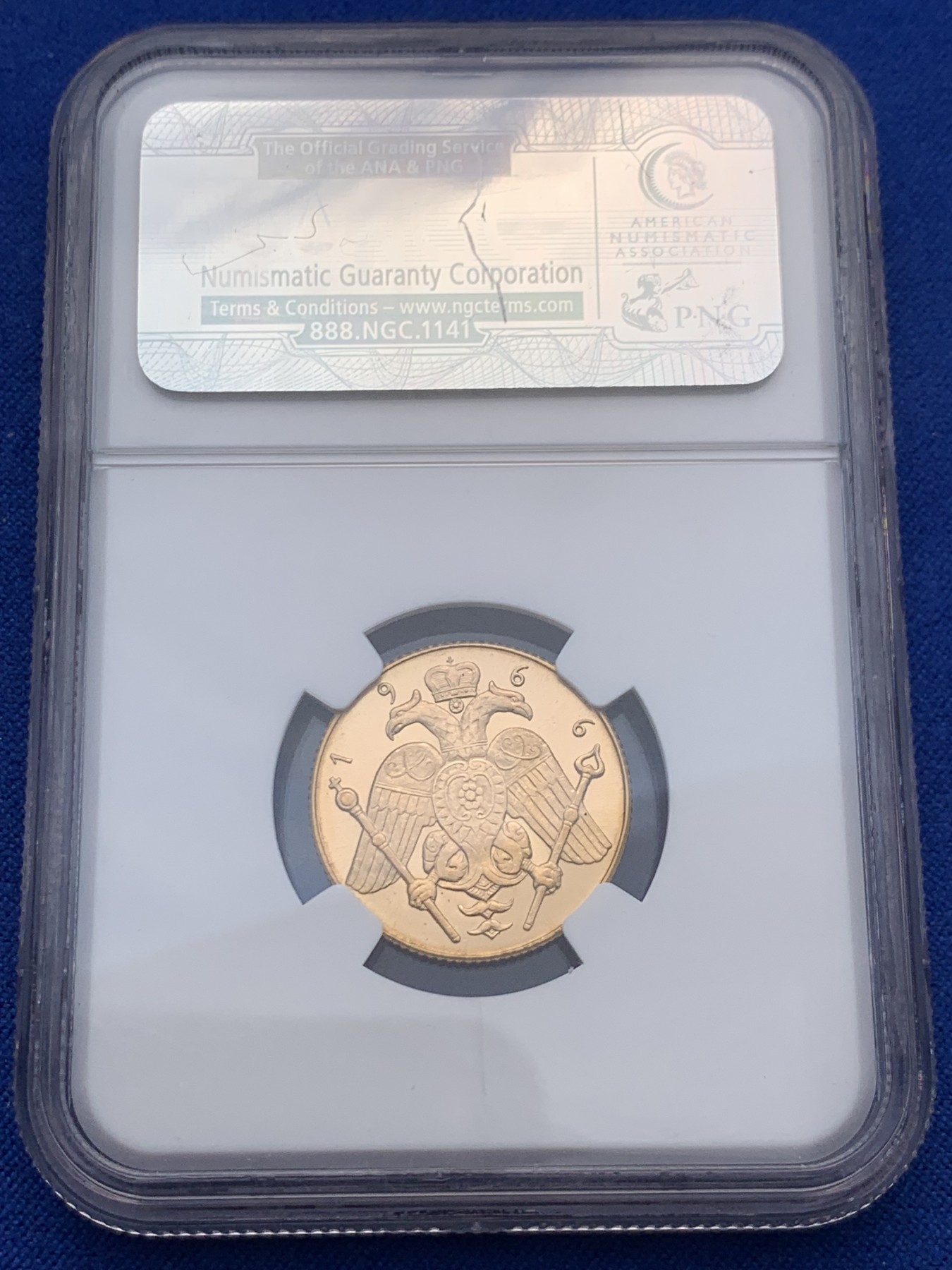 《竞宝斋》圣诞专辑  第二场  第228场 定制纪念章相赠 (全场顺丰包邮) NGC PF65 塞浦路斯 1966年 精制索维林 金币 8g