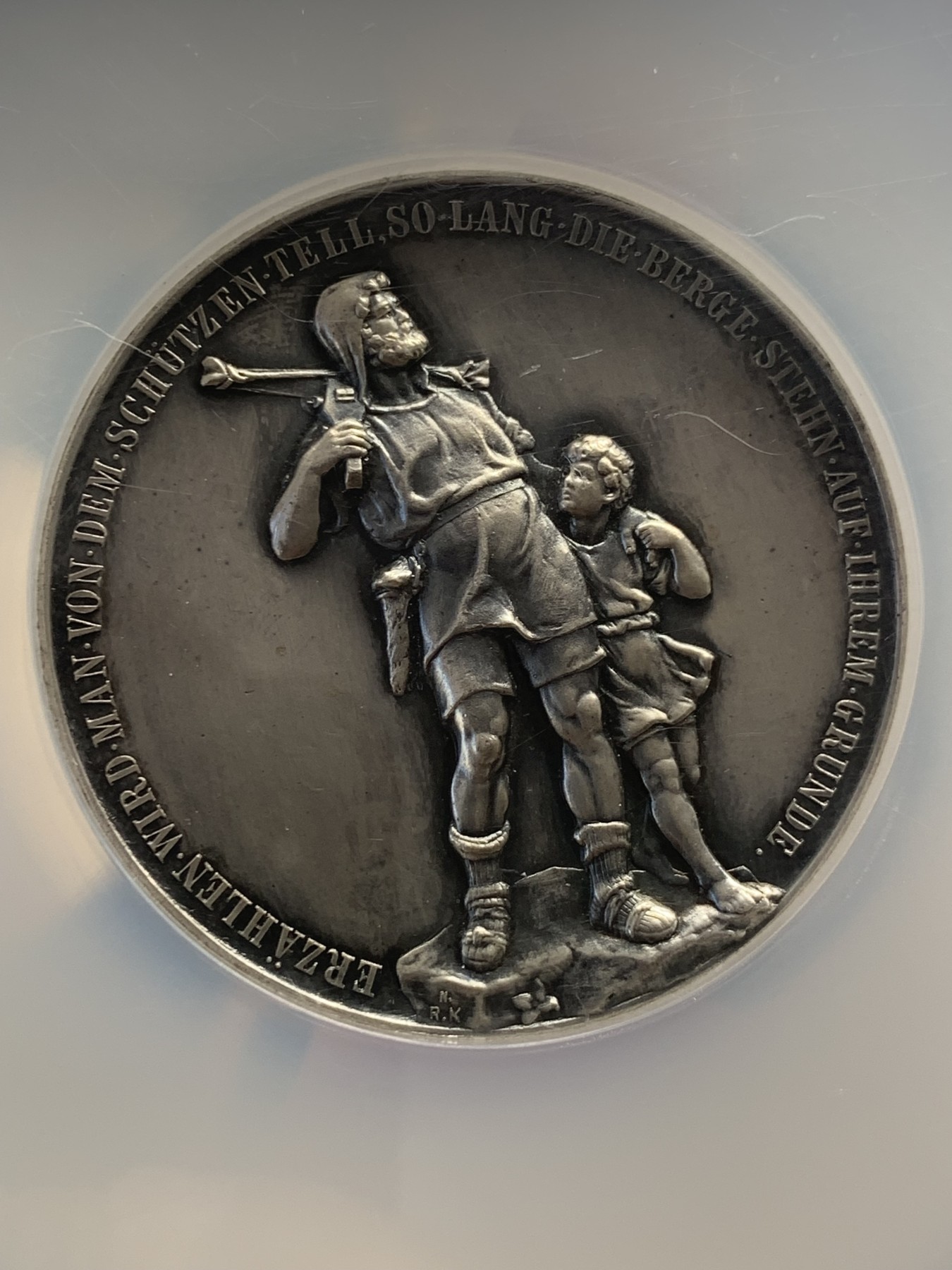 《竞宝斋》圣诞专辑  第一场  第227场 定制纪念章相赠 (全场顺丰包邮) NGC-MS62 瑞士 1895年 乌里州射击节大银章 厚重高浮雕 精致工艺 非常漂亮 NGC大盒