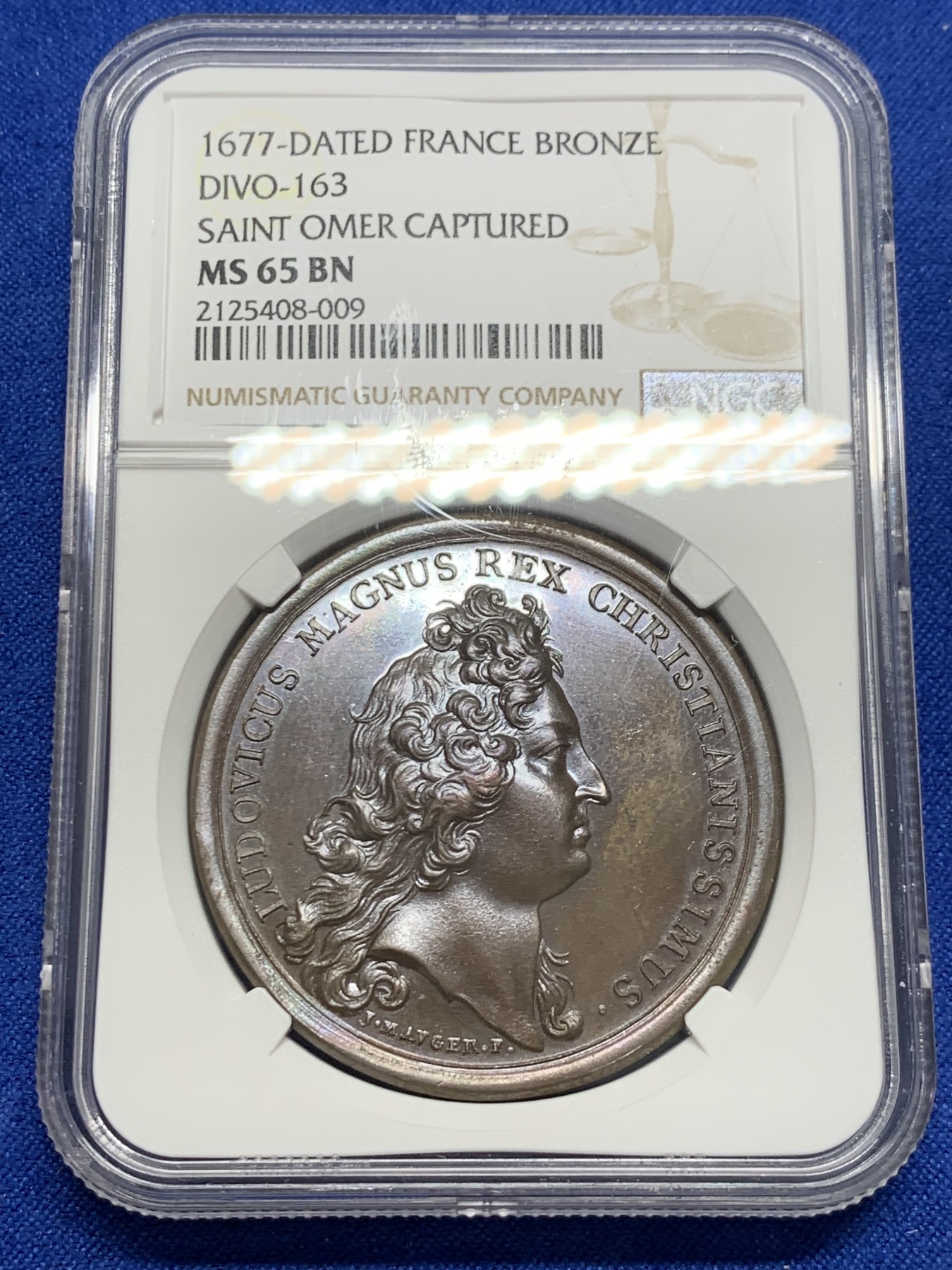 《竞宝斋》圣诞专辑  第一场  第227场 定制纪念章相赠 (全场顺丰包邮) 唯一冠军分 NGC MS65 法国1677年太阳王路易十四捕获圣奥梅尔纪念铜章