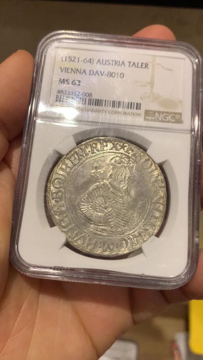 《竞宝斋》圣诞专辑  第二场  第228场 定制纪念章相赠 (全场顺丰包邮) NGC-MS63 神圣罗马帝国 1521-1564年打制 维也纳厂 斐迪南一世泰勒大银币 状态惊人