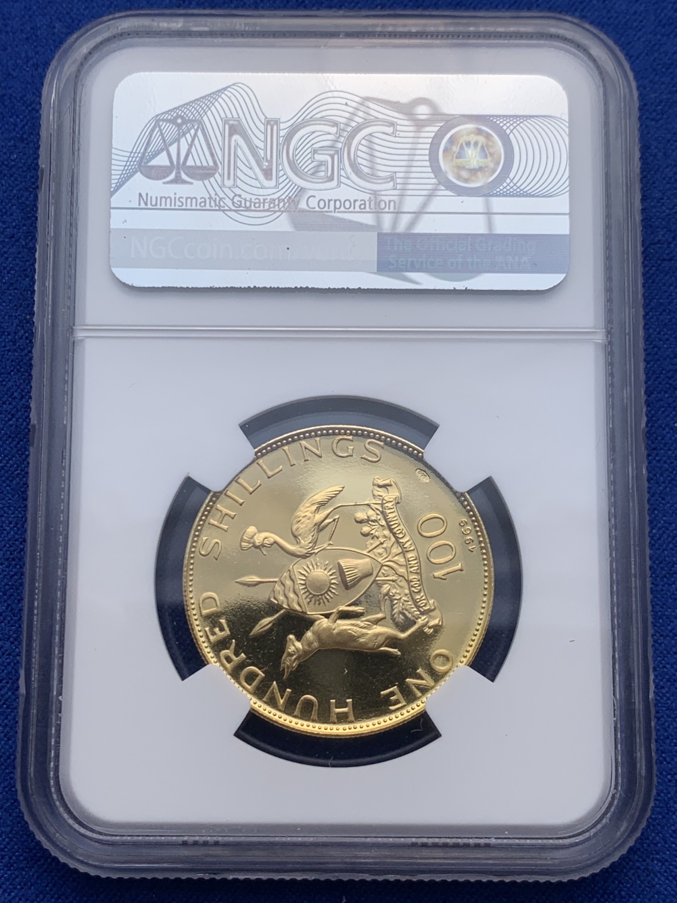 《竞宝斋》圣诞专辑  第一场  第227场 定制纪念章相赠 (全场顺丰包邮) NGC-PF69 UC 1969年乌干达100先令保罗六世到访金币   直径30MM 13.82克 900金 完美品相