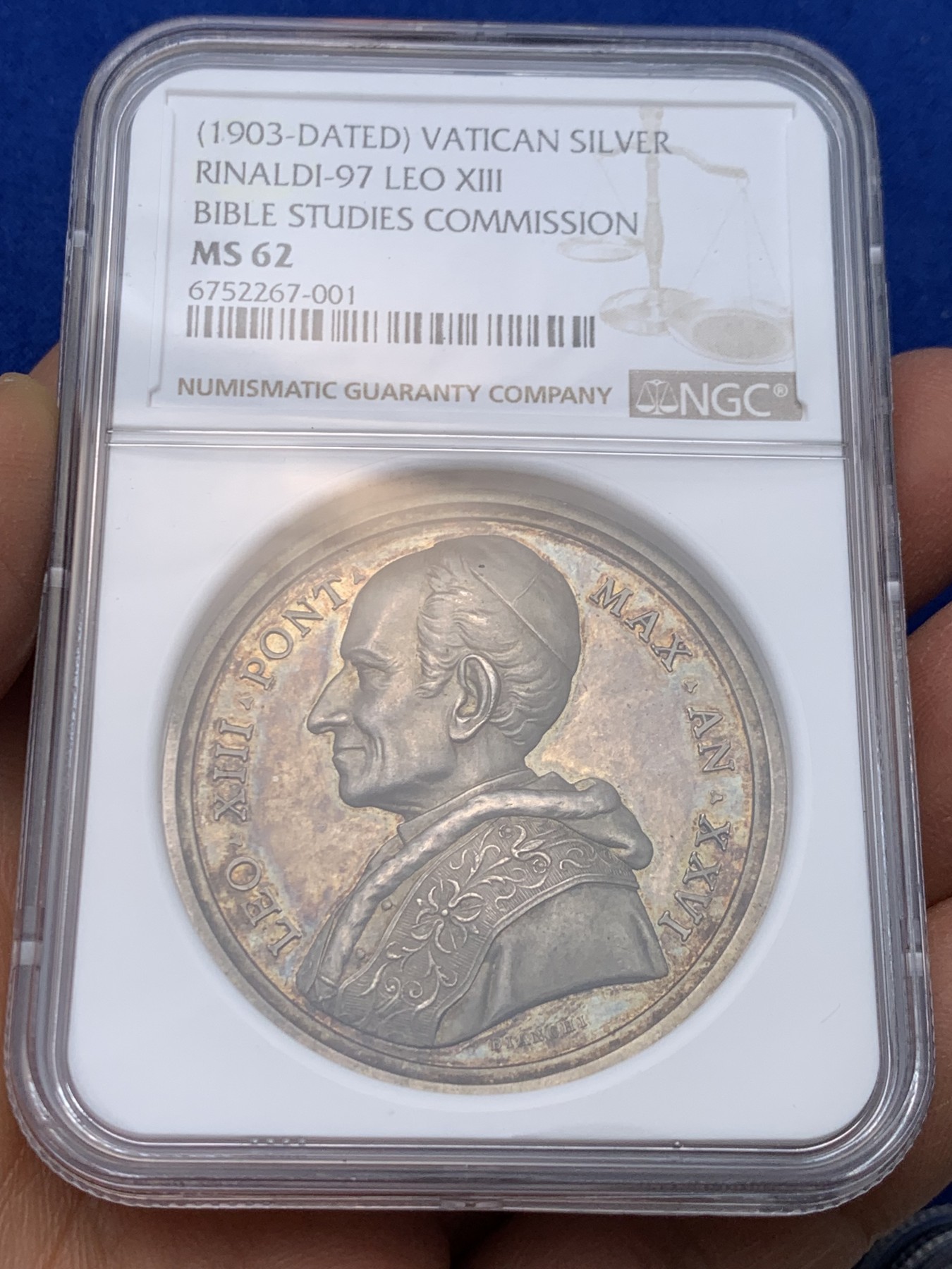 《竞宝斋》圣诞专辑  第一场  第227场 定制纪念章相赠 (全场顺丰包邮) NGC MS62 梵蒂冈 1903年 圣经研究委员会 银章 细节丰富 加厚盒装