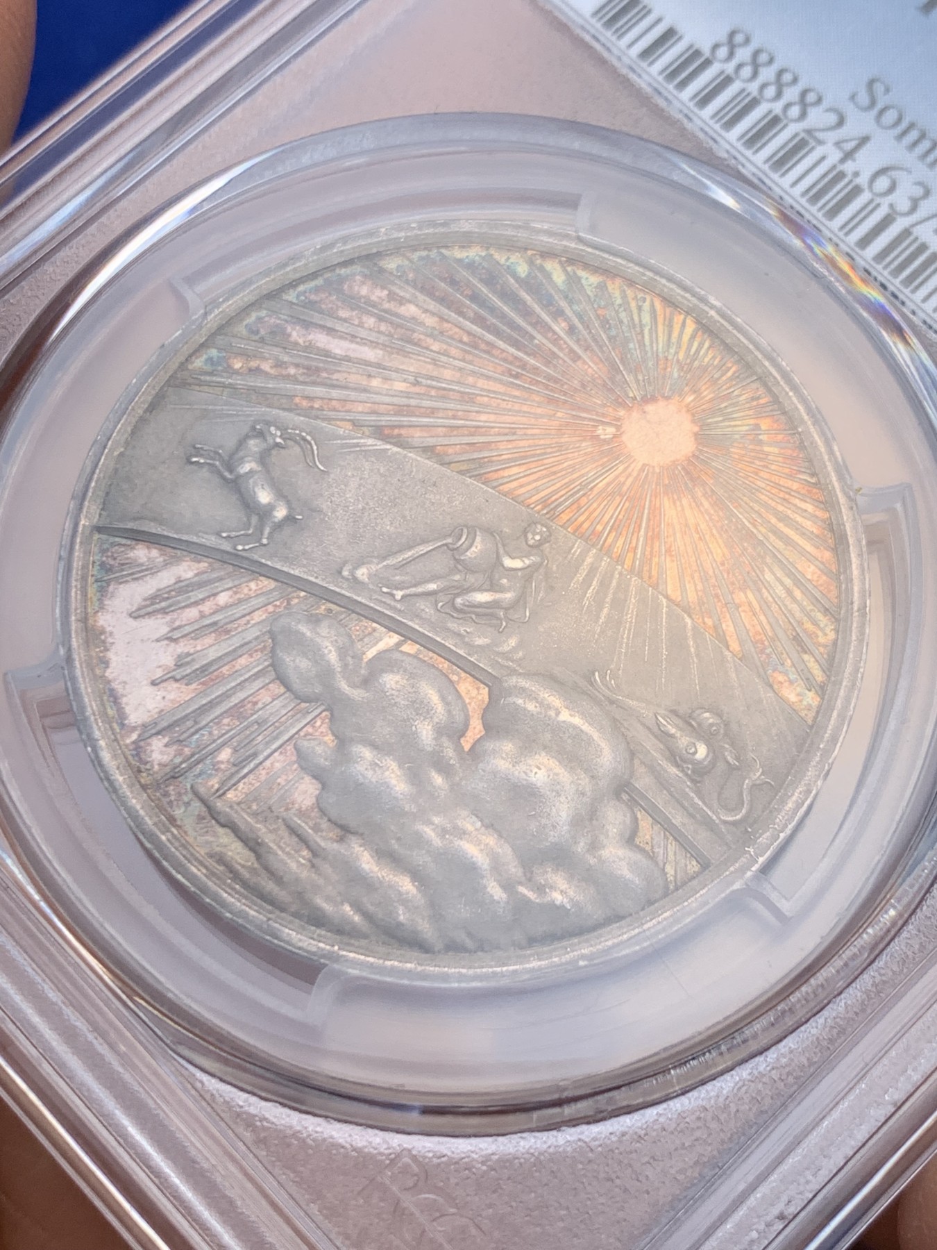 《竞宝斋》圣诞专辑  第一场  第227场 定制纪念章相赠 (全场顺丰包邮) PCGS-SP63 德国普鲁士 19世纪 跨世纪-双面神 银章 唯一冠军分 广告币 双面彩浆 精美设计 HA23年10月N62成交价840美金