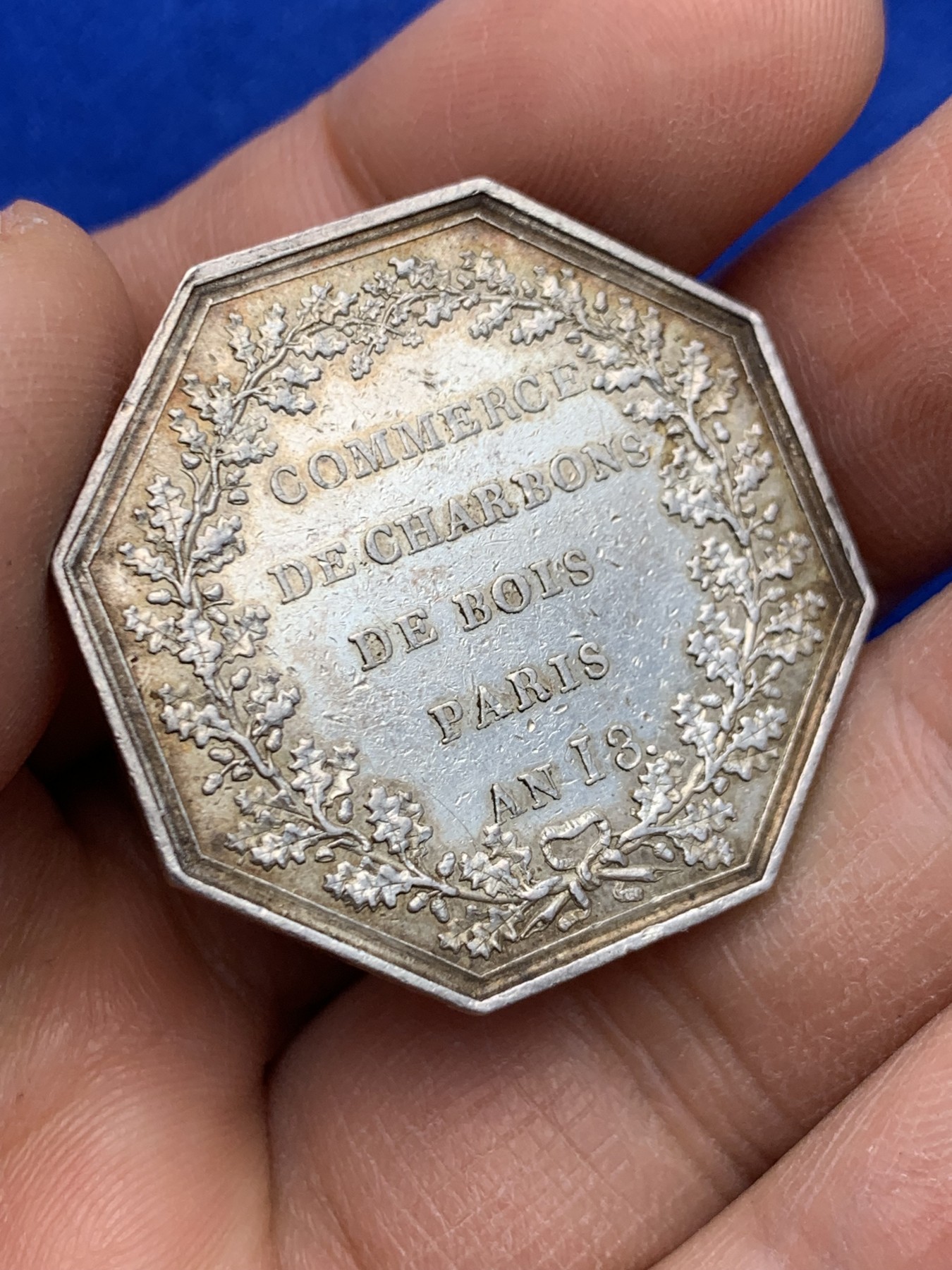 《竞宝斋》圣诞专辑  第一场  第227场 定制纪念章相赠 (全场顺丰包邮) 法国巴黎煤炭贸易八角银质jeton，名誉品，共和国13年版，16.3g，33.1mm，早期无边铭