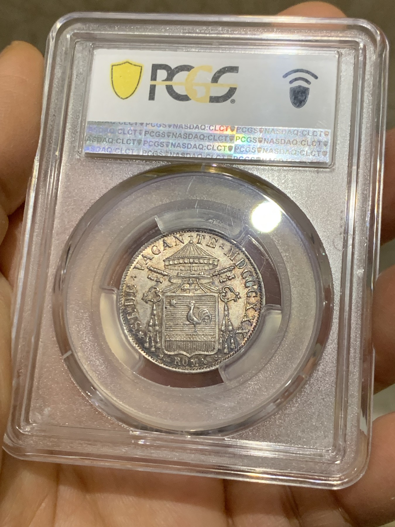 《竞宝斋》圣诞专辑  第一场  第227场 定制纪念章相赠 (全场顺丰包邮) PCGS-MS64 教皇国 1830年 缺位30贝阿科银币 名家旧藏 唯一冠军分 稀有品种 设计精美 工艺精湛