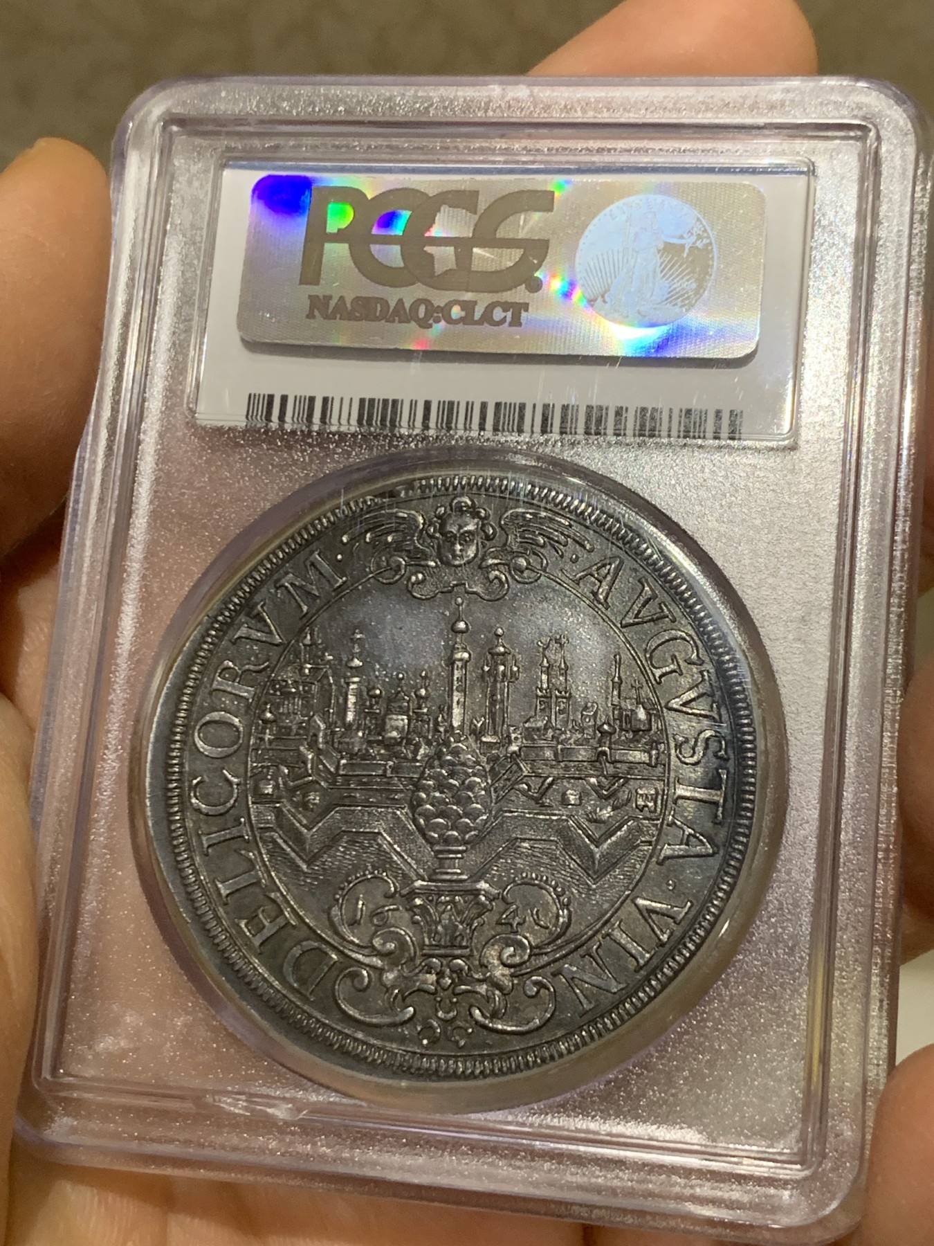 《竞宝斋》圣诞专辑  第二场  第228场 定制纪念章相赠 (全场顺丰包邮) 推荐！PCGS MS64 神圣罗马帝国 1641 奥格斯堡大泰勒，双面包浆均匀 近乎完美的状态 将近400年的岁月 类似的包浆币21年拍了5760美元