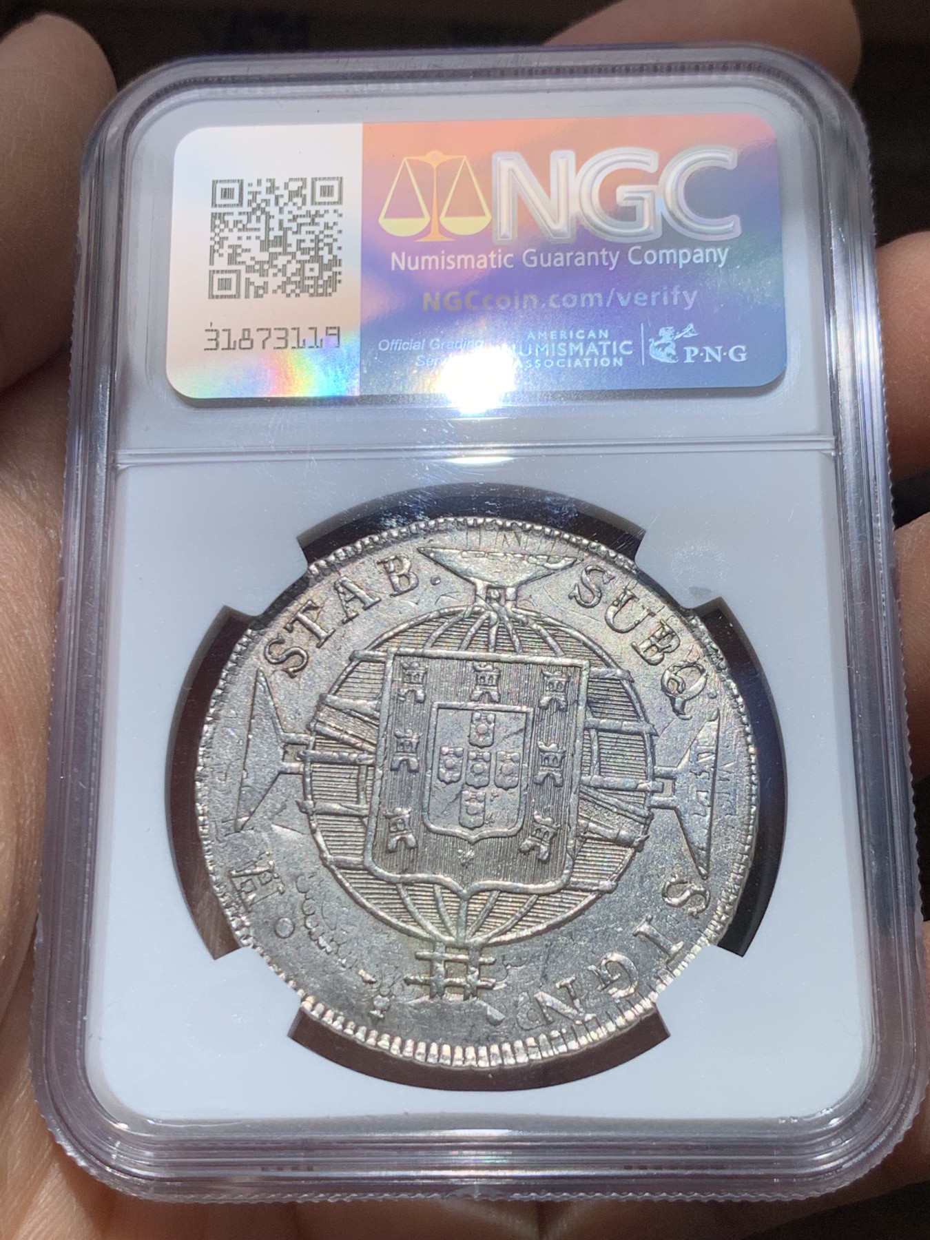 《竞宝斋》圣诞专辑  第二场  第228场 定制纪念章相赠 (全场顺丰包邮) NGC-MS62 葡属巴西 1820年 960瑞斯大银币 持续上涨品种 压印清晰 淡黄包浆