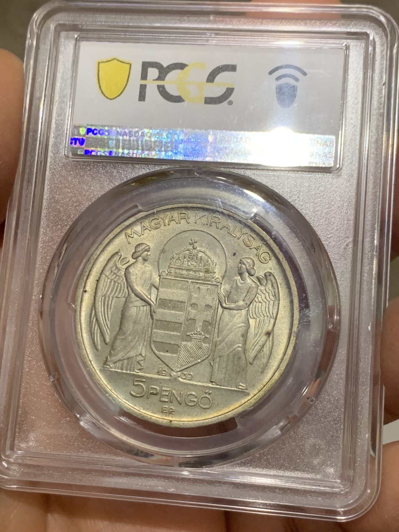 《竞宝斋》圣诞专辑  第一场  第227场 定制纪念章相赠 (全场顺丰包邮) PCGS-MS66 1939年匈牙利5潘果 匈牙利摄政王霍尔蒂海军上将半身像 布达佩斯厂初铸币 黄油包浆 亚军分