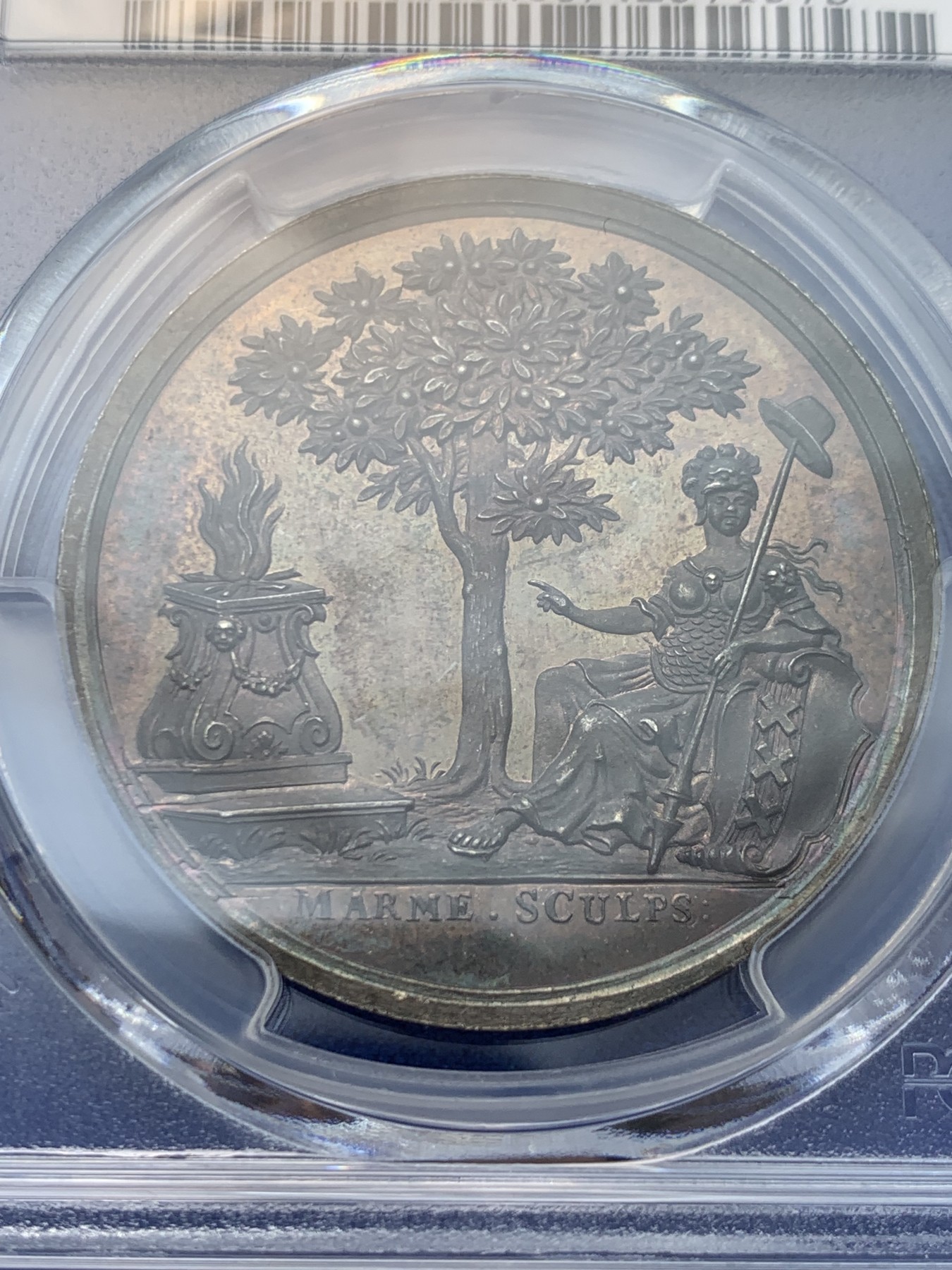 《竞宝斋》圣诞专辑  第一场  第227场 定制纪念章相赠 (全场顺丰包邮) PCGS SP65 荷兰1747银章，拿绍王子访问阿姆斯特丹，该品种好品少见，此枚酱彩极品。