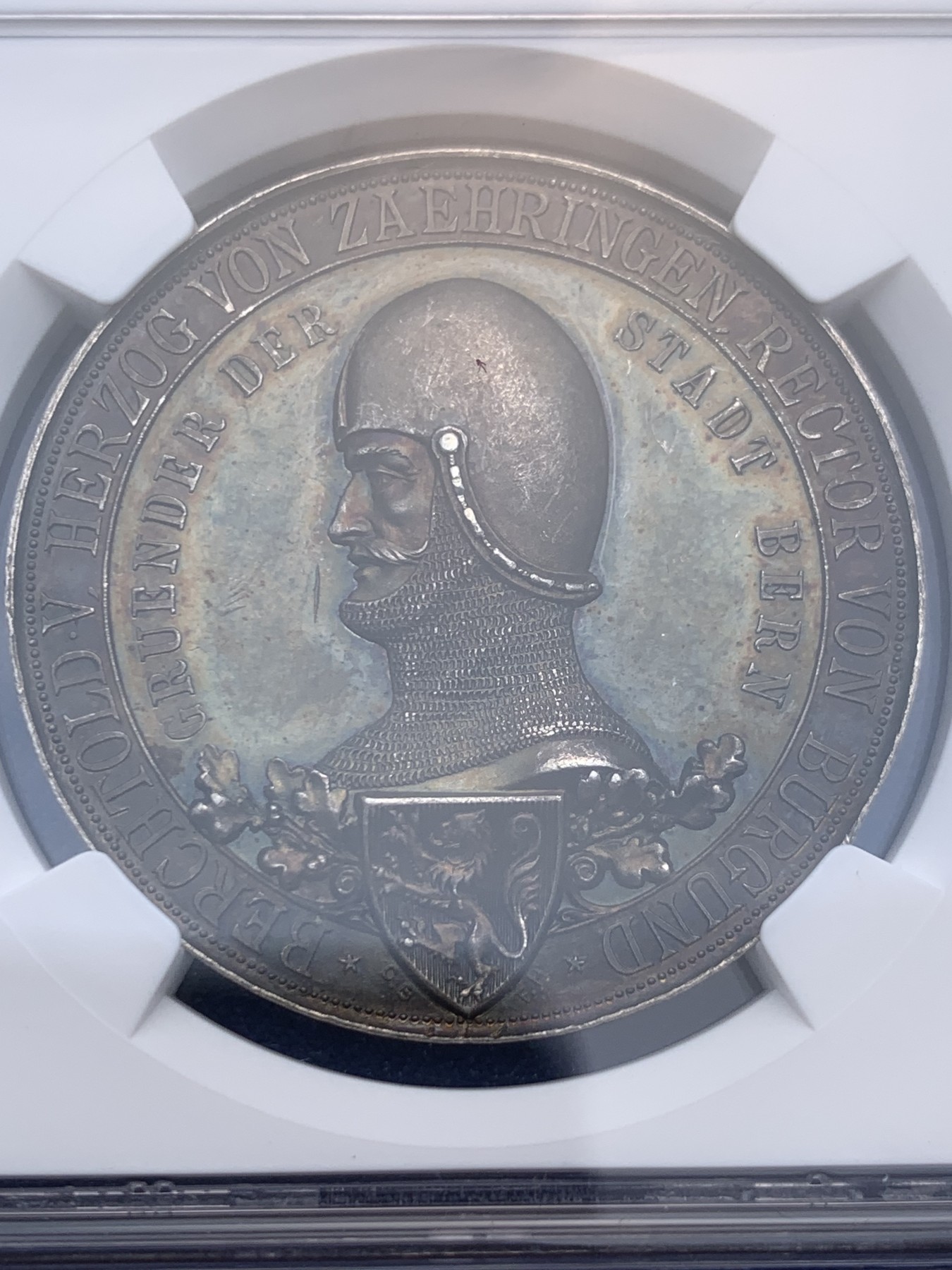 《竞宝斋》圣诞专辑  第一场  第227场 定制纪念章相赠 (全场顺丰包邮) NGC-MS63 瑞士 1891年 伯尔尼建城700周年纪念银章 深五彩包浆 非常漂亮