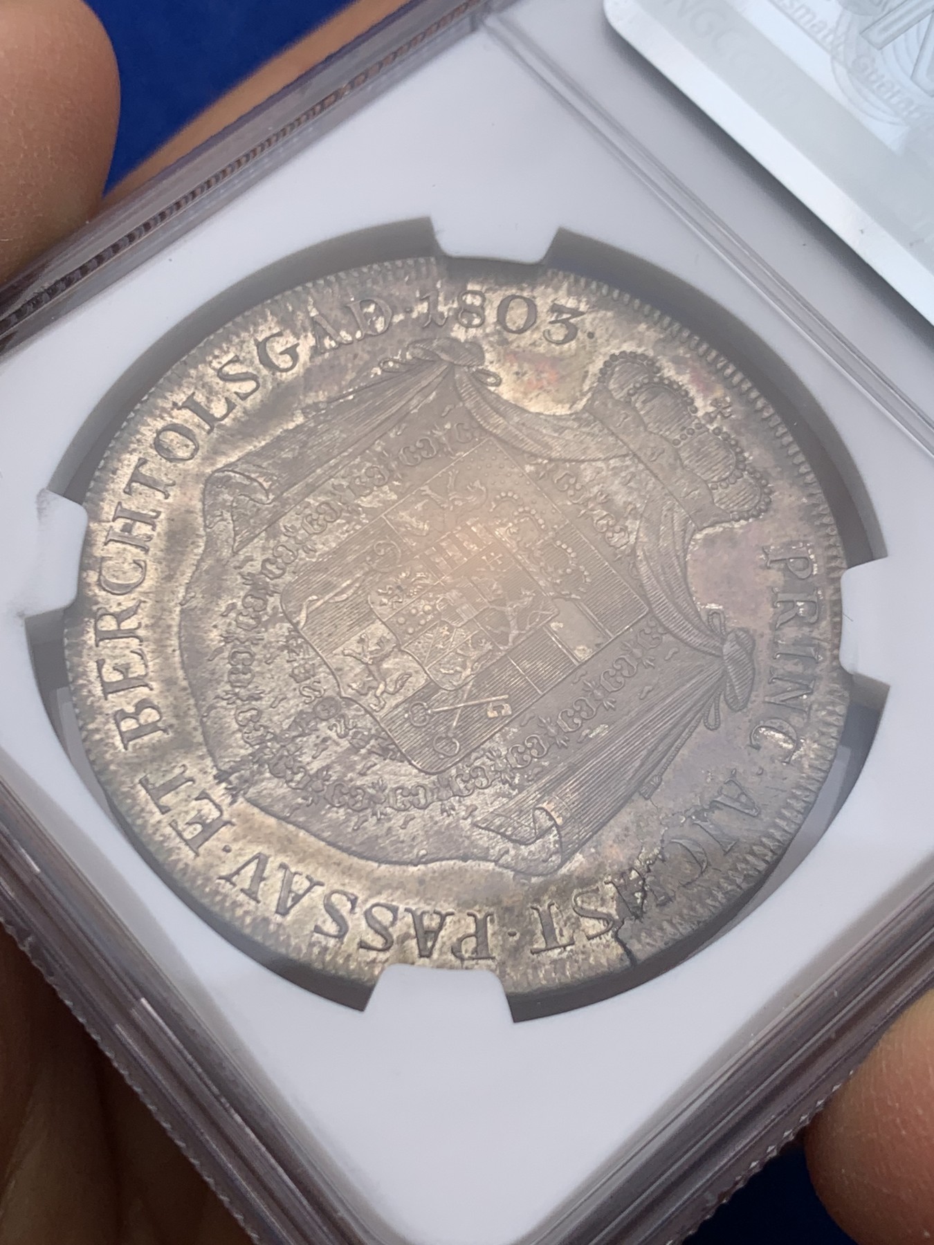 《竞宝斋》圣诞专辑  第二场  第228场 定制纪念章相赠 (全场顺丰包邮) NGC AU58 奥地利 哈布斯堡王朝 1803 斐迪南三世托斯卡纳大公 泰勒大银币  灰彩包浆 底板光亮 细节好 低评状态