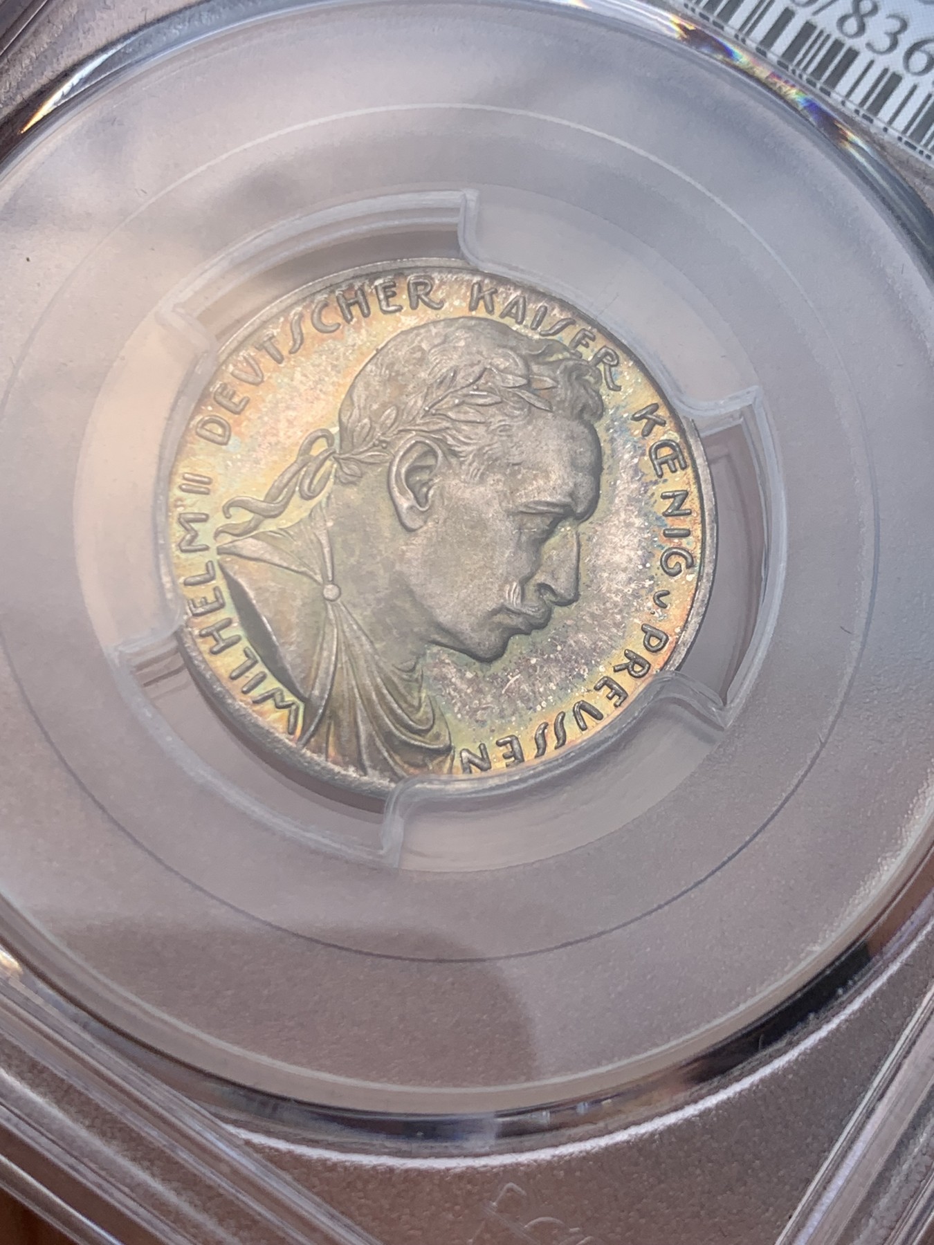《竞宝斋》圣诞专辑  第一场  第227场 定制纪念章相赠 (全场顺丰包邮) PCGS PF66CAM 德国1913普鲁士威廉二世，精制银样币20马克，极至五彩冠军分，稀少