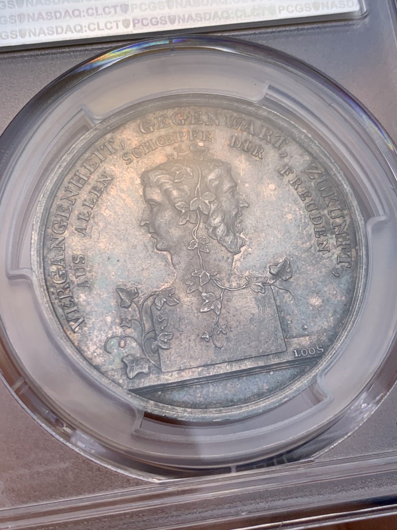 《竞宝斋》圣诞专辑  第一场  第227场 定制纪念章相赠 (全场顺丰包邮) PCGS-SP63 德国普鲁士 19世纪 跨世纪-双面神 银章 唯一冠军分 广告币 双面彩浆 精美设计 HA23年10月N62成交价840美金