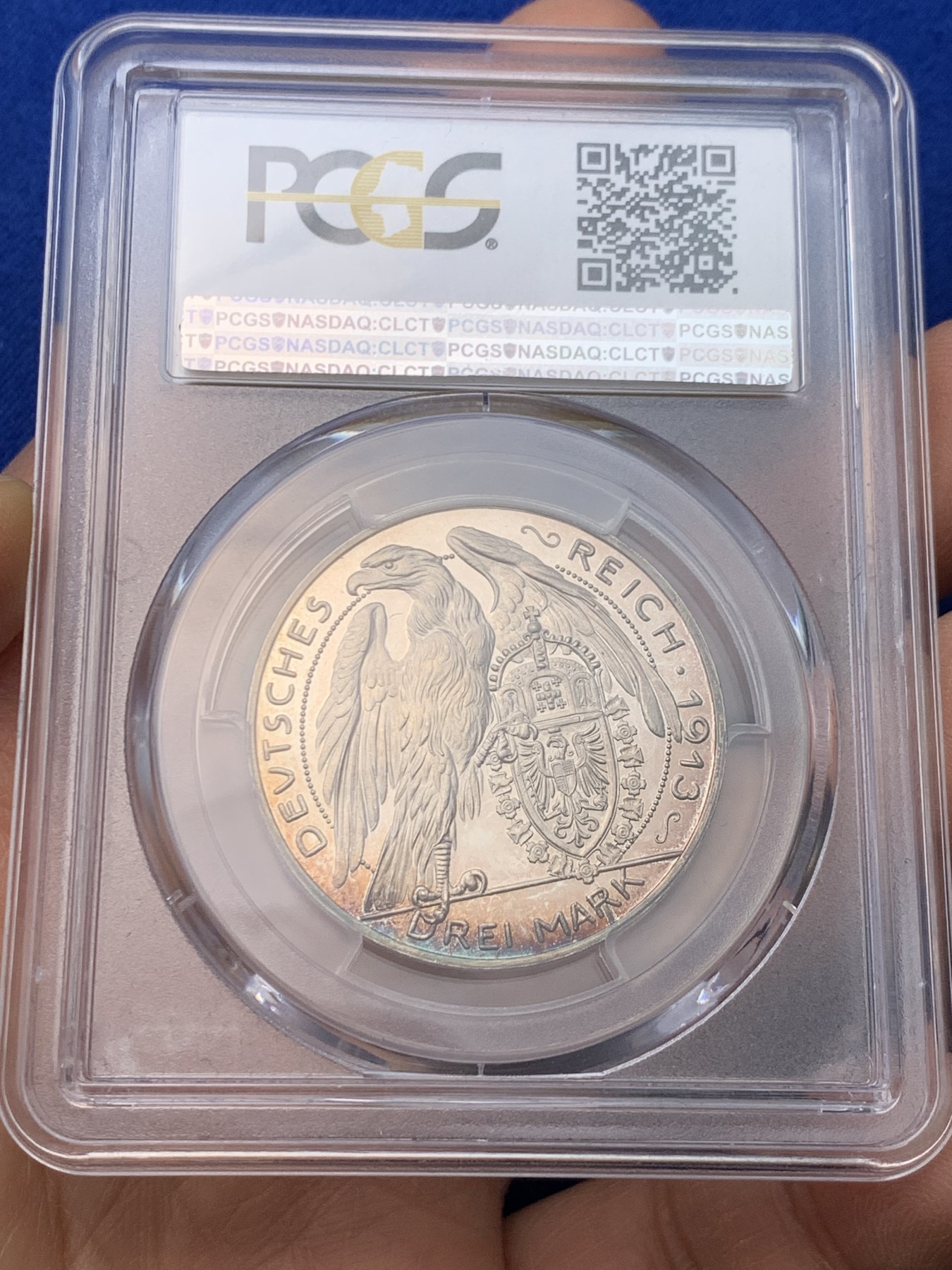 《竞宝斋》圣诞专辑  第一场  第227场 定制纪念章相赠 (全场顺丰包邮) PCGS SP66，德国1913巴伐利亚路德维希2世，3马克银样币，顶级冠军分数，双面月牙五彩，极美！