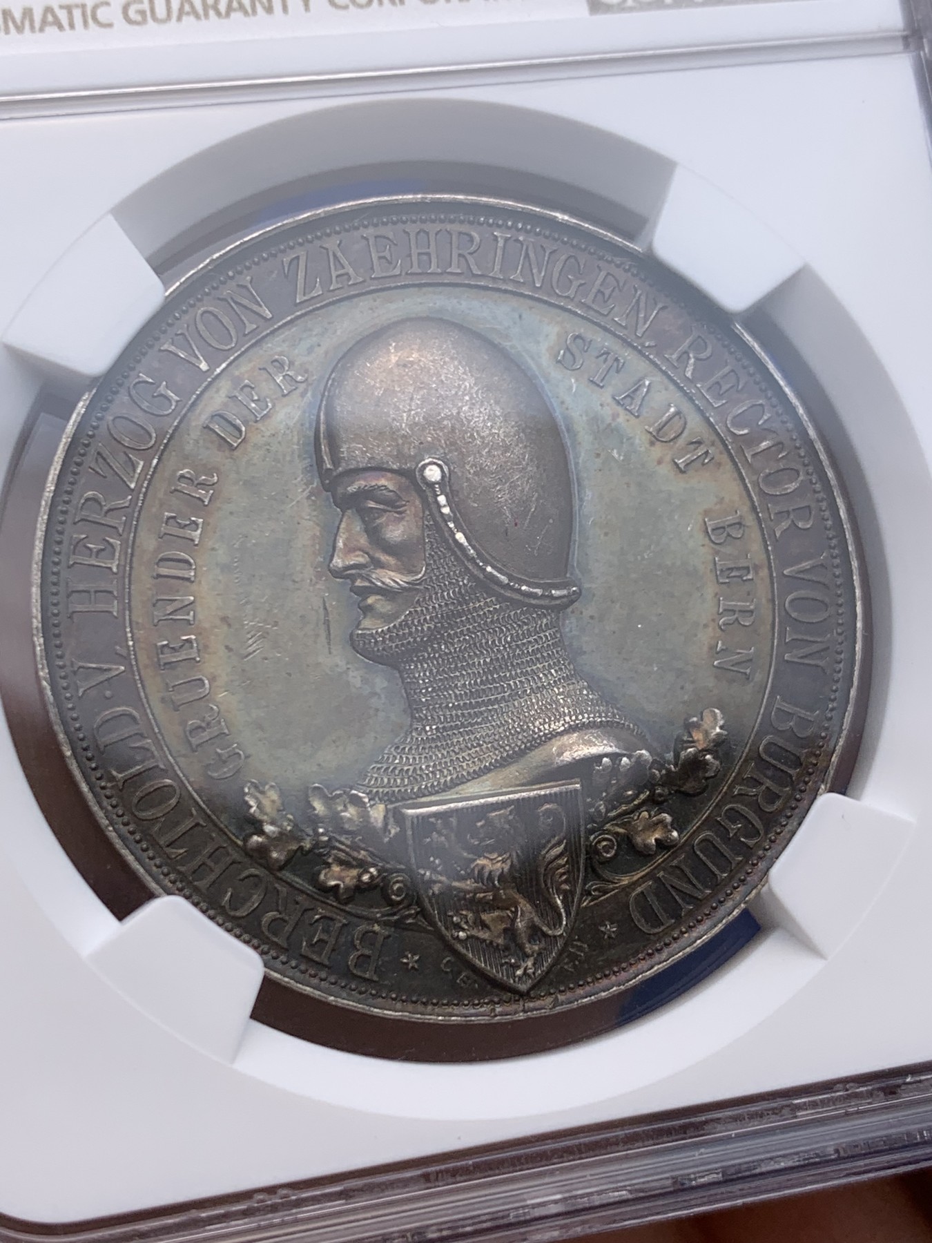 《竞宝斋》圣诞专辑  第一场  第227场 定制纪念章相赠 (全场顺丰包邮) NGC-MS63 瑞士 1891年 伯尔尼建城700周年纪念银章 深五彩包浆 非常漂亮