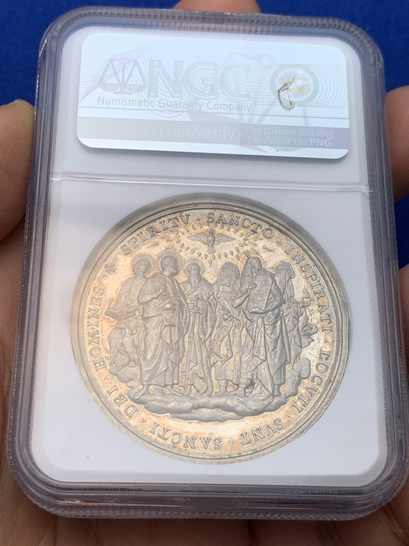 《竞宝斋》圣诞专辑  第一场  第227场 定制纪念章相赠 (全场顺丰包邮) NGC MS62 梵蒂冈 1903年 圣经研究委员会 银章 细节丰富 加厚盒装