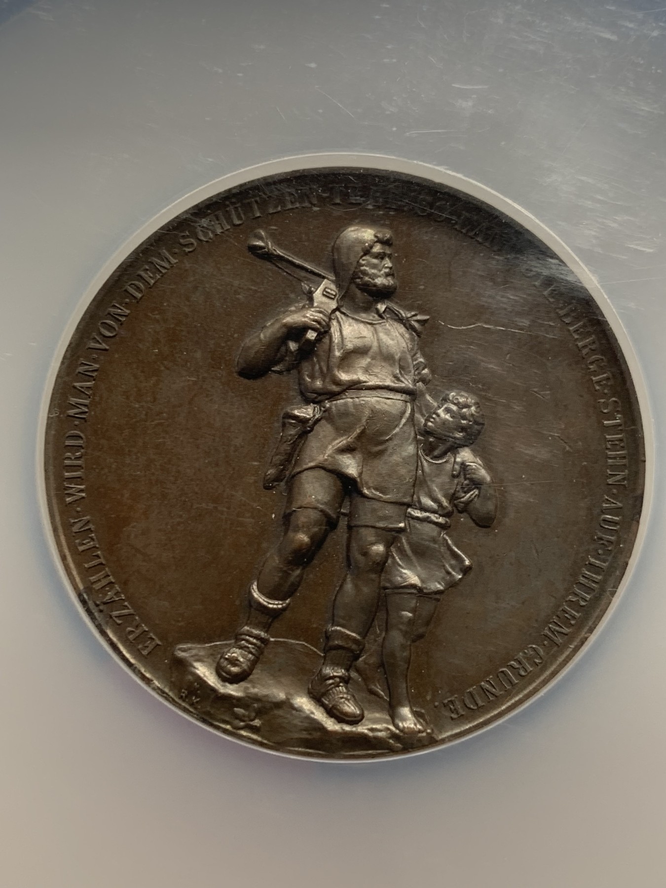 《竞宝斋》圣诞专辑  第一场  第227场 定制纪念章相赠 (全场顺丰包邮) NGC-MS62BN 瑞士 1895年 乌里州射击节大铜章 厚重高浮雕 精致工艺 NGC大盒