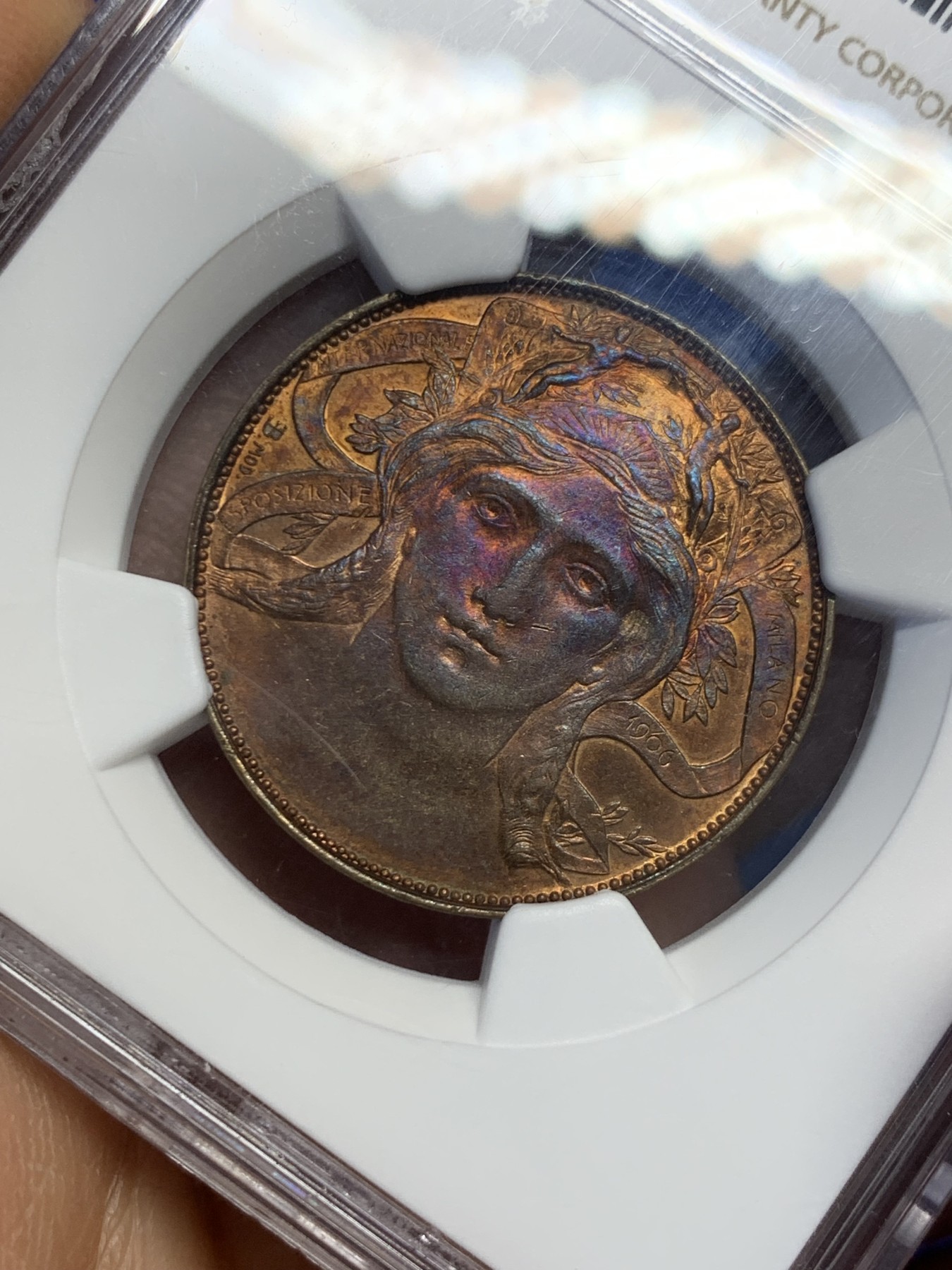 《竞宝斋》圣诞专辑  第一场  第227场 定制纪念章相赠 (全场顺丰包邮) NGC-MS62RB 意大利 1906年 米兰博览会纪念 20分铜币 稀少品种 RB的品相首拍 绝美人脸加五彩