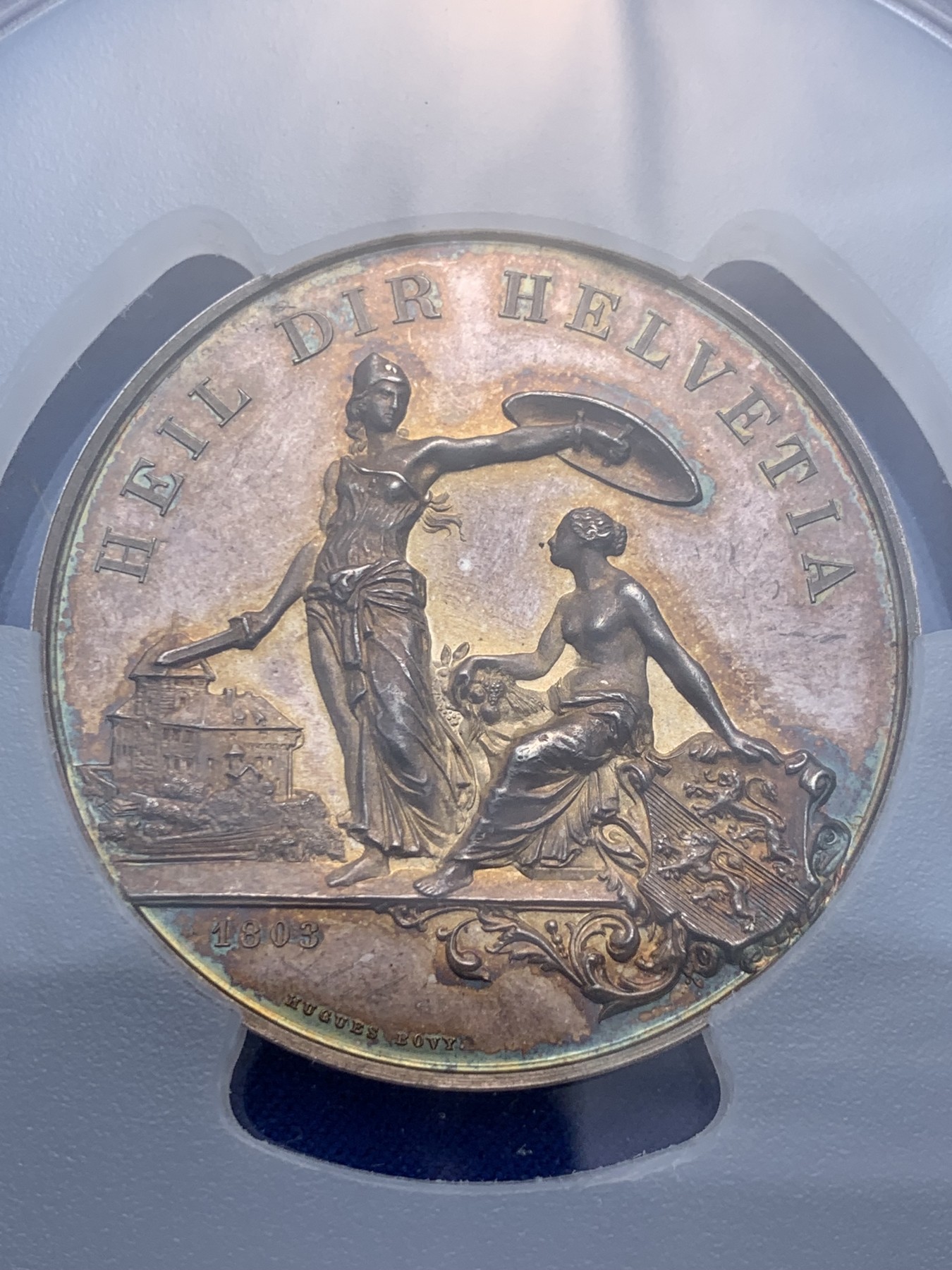 《竞宝斋》圣诞专辑  第一场  第227场 定制纪念章相赠 (全场顺丰包邮) PCGS-SP64 瑞士 1890年 图尔高射击节 大银章 大盒封装 镜面工艺 橙粉色包浆 同款所见最美包浆