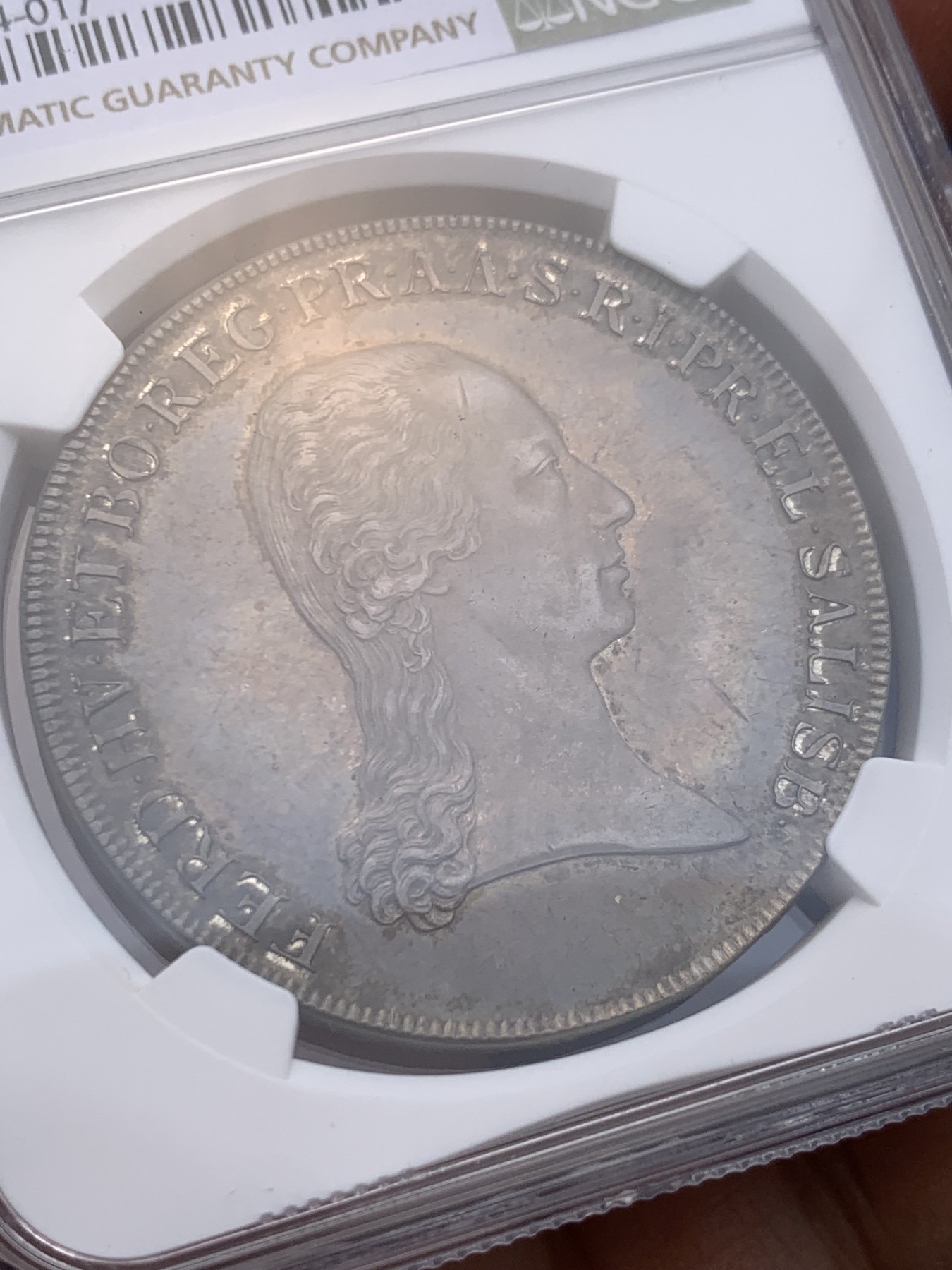 《竞宝斋》圣诞专辑  第二场  第228场 定制纪念章相赠 (全场顺丰包邮) NGC AU58 奥地利 哈布斯堡王朝 1803 斐迪南三世托斯卡纳大公 泰勒大银币  灰彩包浆 底板光亮 细节好 低评状态