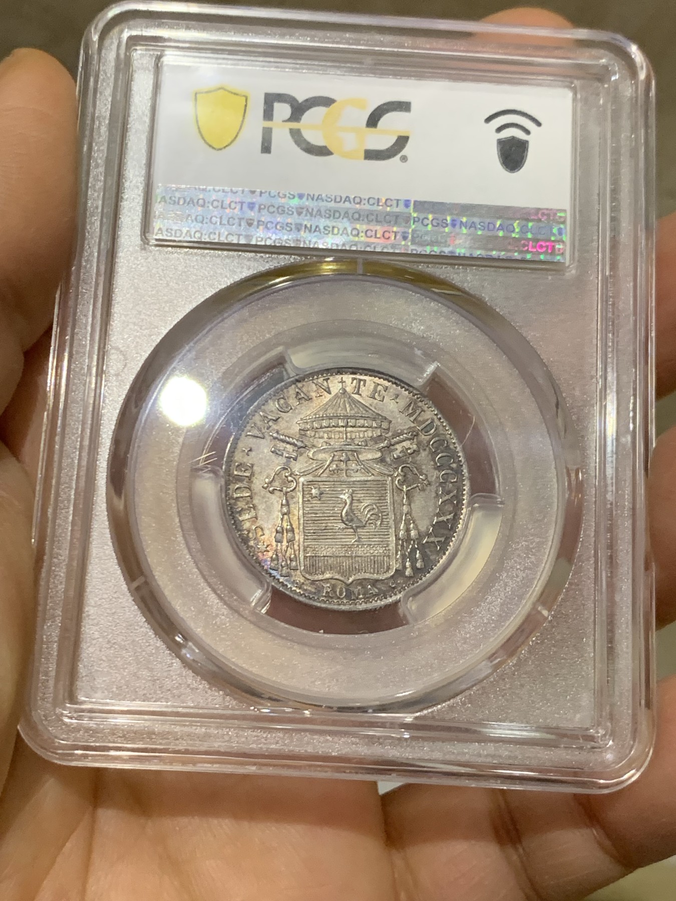 《竞宝斋》圣诞专辑  第一场  第227场 定制纪念章相赠 (全场顺丰包邮) PCGS-MS64 教皇国 1830年 缺位30贝阿科银币 名家旧藏 唯一冠军分 稀有品种 设计精美 工艺精湛
