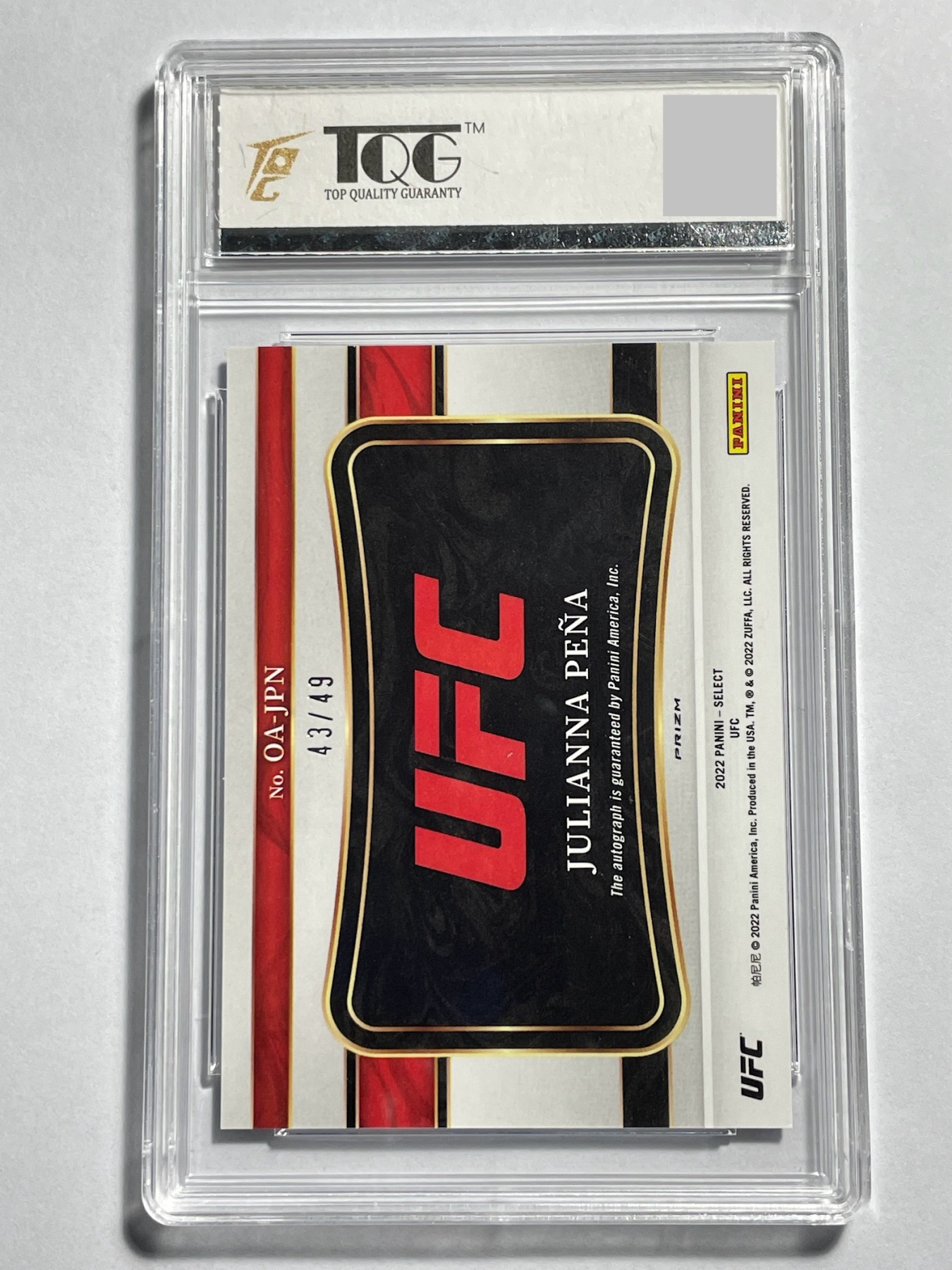 【德藏】卡牌拍卖第10期 ~喜迎2024年·荟萃场~【无每件最低收费！！！】 UFC 2022 PANINI SELECT 朱莉安娜·佩尼亚 49编 亲签 特卡 TQG 9.5 签字10