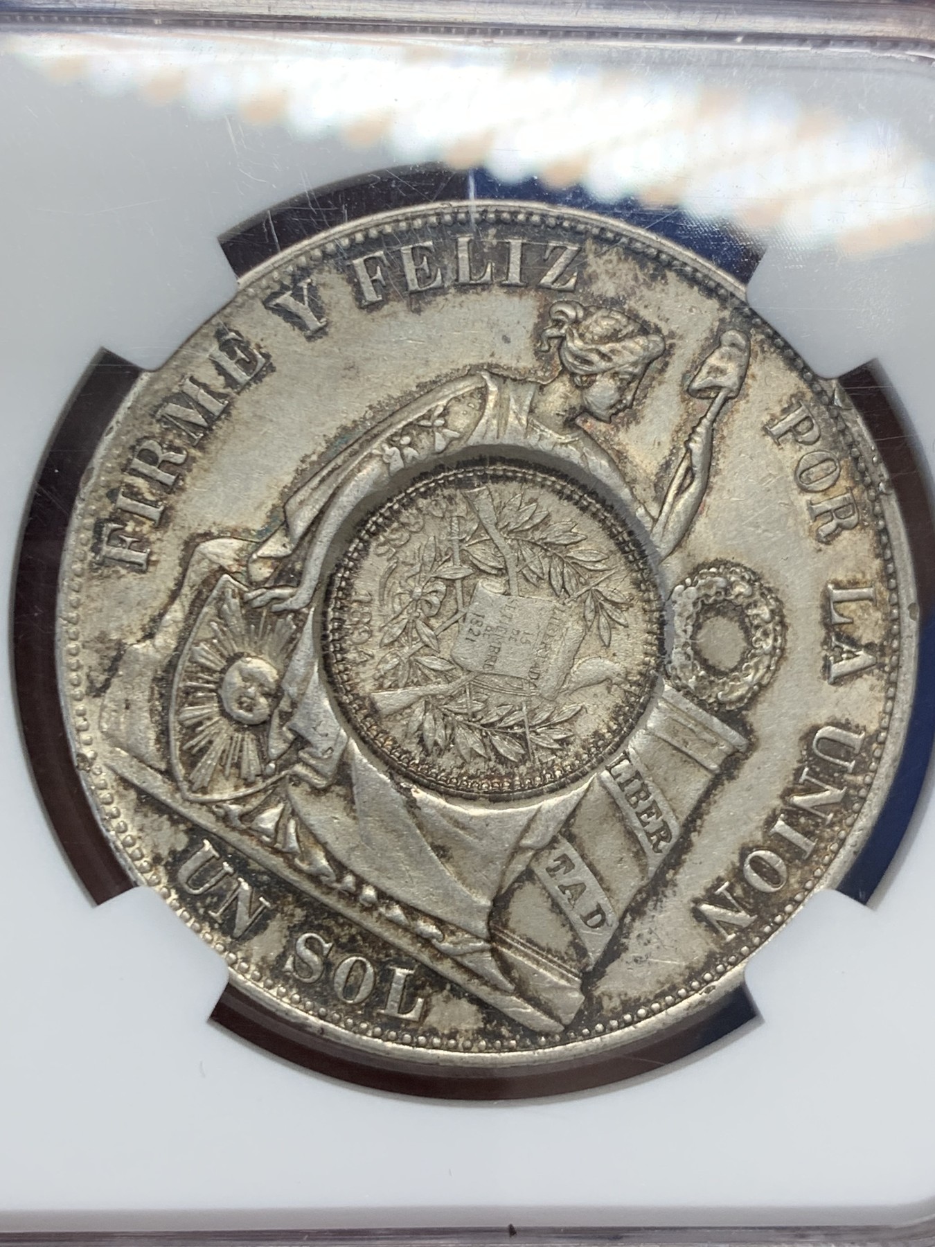 《竞宝斋》圣诞专辑  第二场  第228场 定制纪念章相赠 (全场顺丰包邮) NGC-MS63 危地马拉 1894年 加盖秘鲁比索 热门加盖品种 中南美洲大热 HA23年11月N61成交432美金