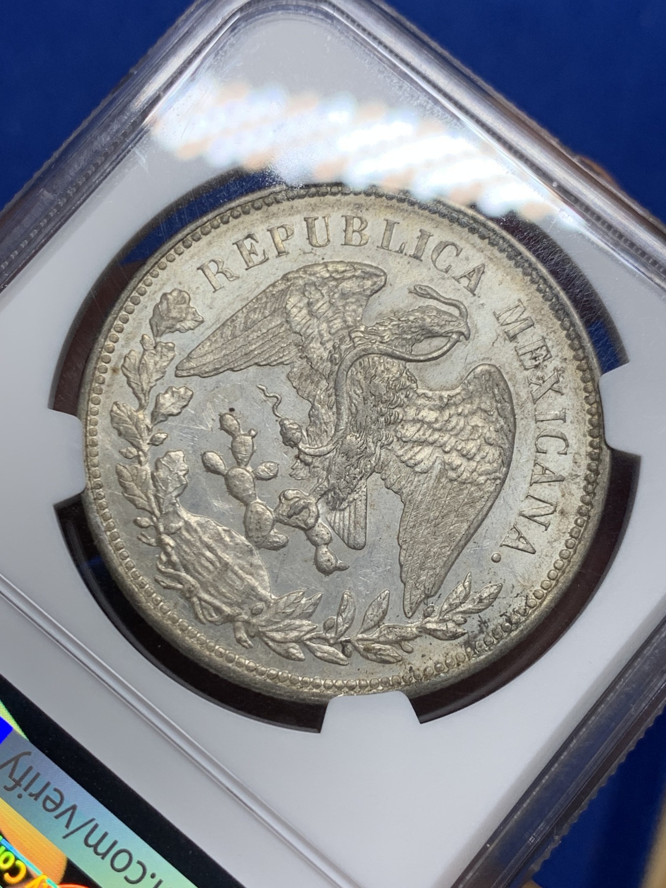 《竞宝斋》圣诞专辑  第二场  第228场 定制纪念章相赠 (全场顺丰包邮) NGC MS62 墨西哥1909年直边鹰洋 原光五彩 非常漂亮