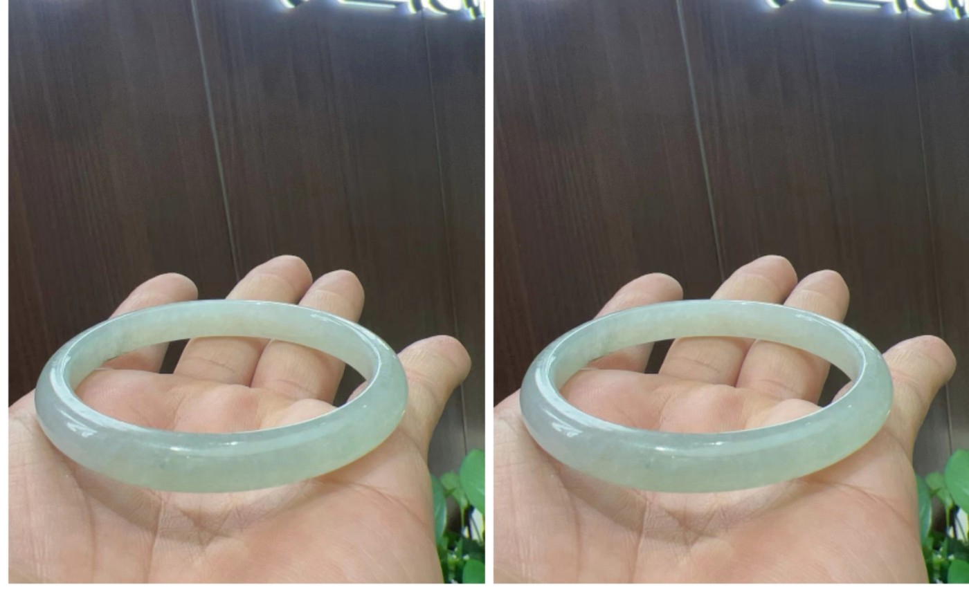 天然翡翠圆条手镯一对