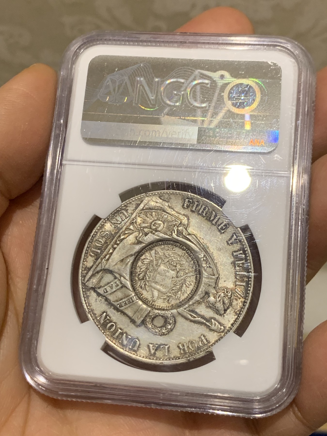 《竞宝斋》圣诞专辑  第二场  第228场 定制纪念章相赠 (全场顺丰包邮) NGC-MS63 危地马拉 1894年 加盖秘鲁比索 热门加盖品种 中南美洲大热 HA23年11月N61成交432美金