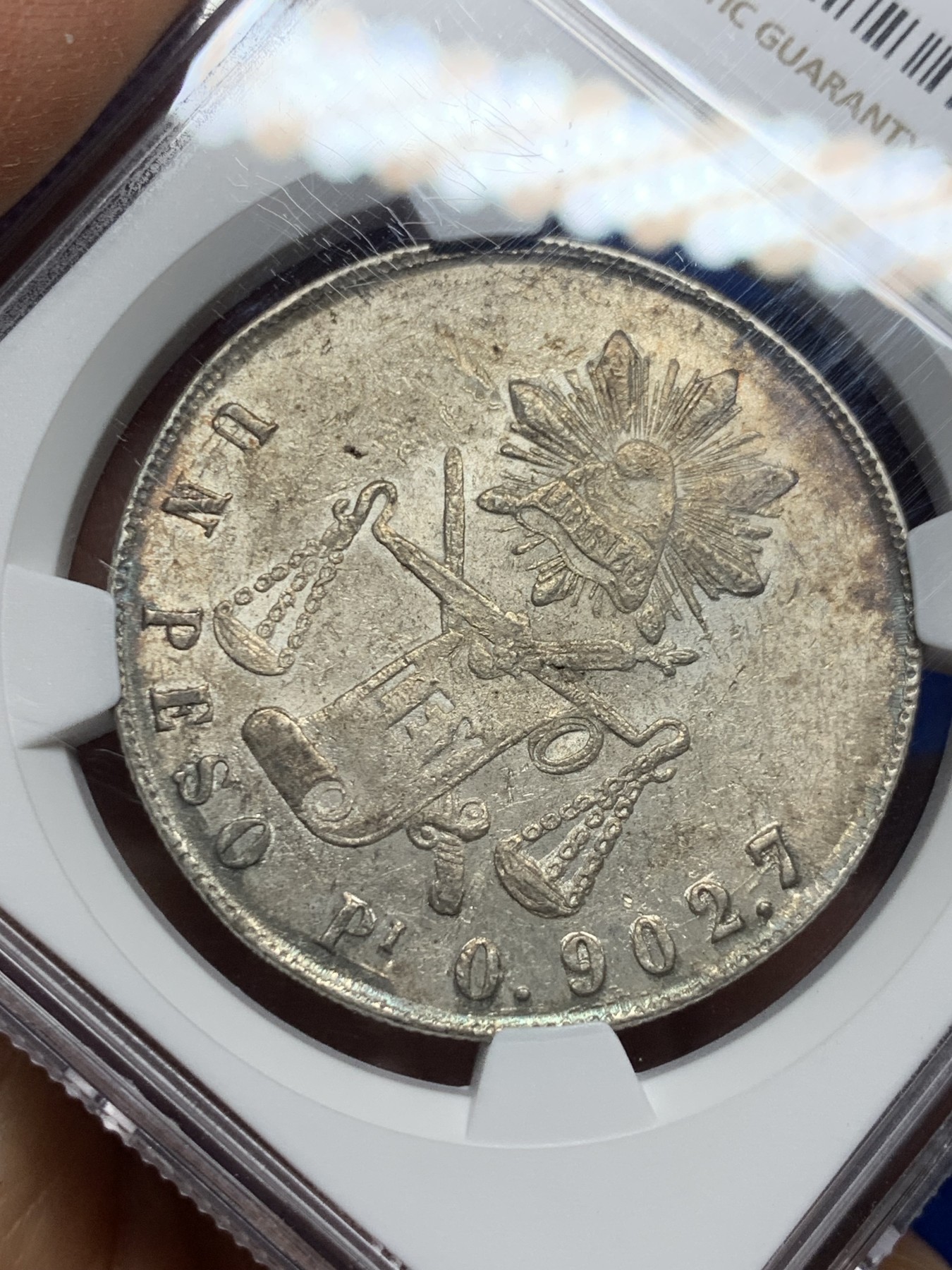 《竞宝斋》圣诞专辑  第二场  第228场 定制纪念章相赠 (全场顺丰包邮) NGC MS61 墨西哥 1873年 PI 天平鹰洋 1比索银币 底板带光 包浆带彩 非常不错