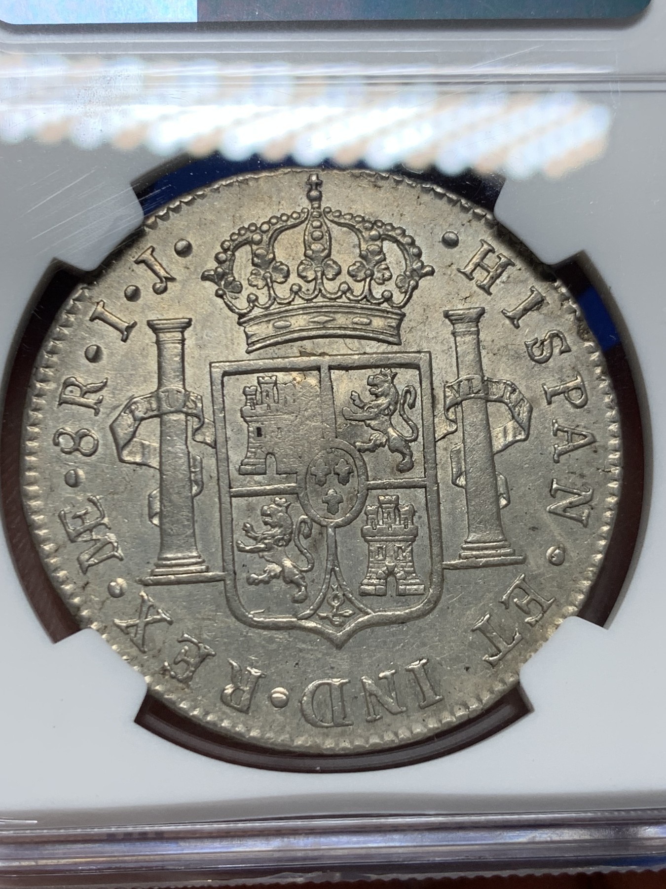 《竞宝斋》圣诞专辑  第二场  第228场 定制纪念章相赠 (全场顺丰包邮) NGC AU58 季军 英国1794年乔治三世加盖秘鲁8里亚尔，秘鲁加盖少见