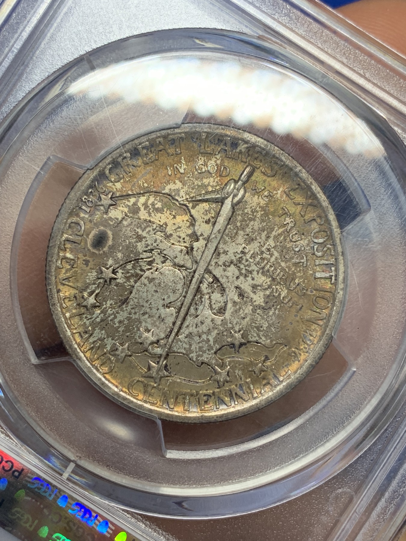《竞宝斋》圣诞专辑  第二场  第228场 定制纪念章相赠 (全场顺丰包邮) PCGS-MS65 美国 1936年 克利夫兰半美元纪念币 背面金色包浆 高分