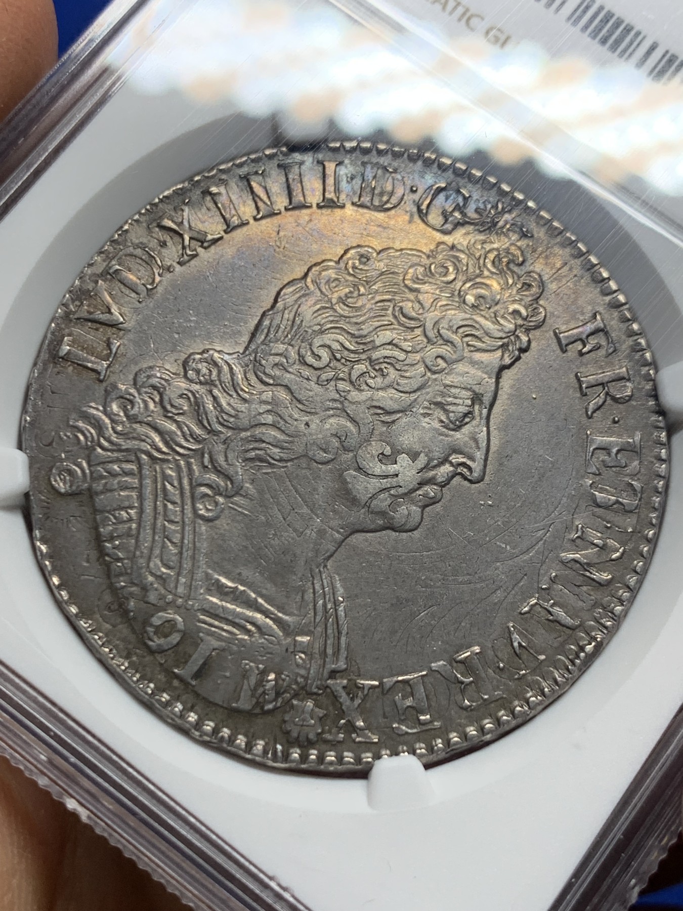 《竞宝斋》圣诞专辑  第二场  第228场 定制纪念章相赠 (全场顺丰包邮) NGC-XF45 1702年 法国 路易十四 1埃居 银币 老包浆，细节佳