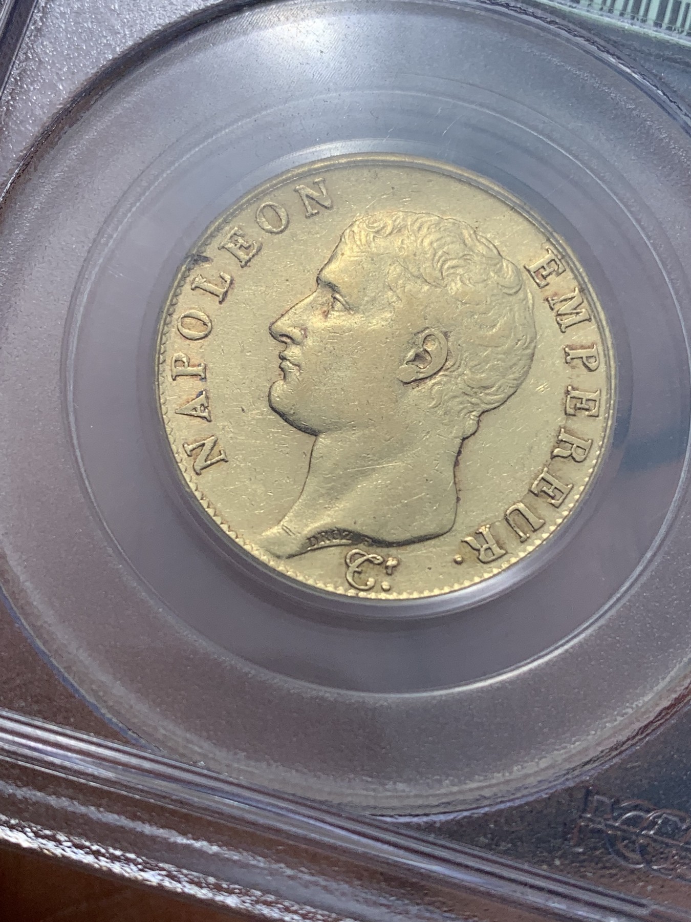《竞宝斋》圣诞专辑  第二场  第228场 定制纪念章相赠 (全场顺丰包邮) PCGS XF45 法国1806年拿破仑一世40法郎金币 里尔造币厂 非常少见厂标 老绿盒严评 21年ha拍卖行拍出一枚同版ngcAU53含佣1560刀约11000rmb 铸造量仅4336枚 克劳斯钱币目录中XF40估价2500刀