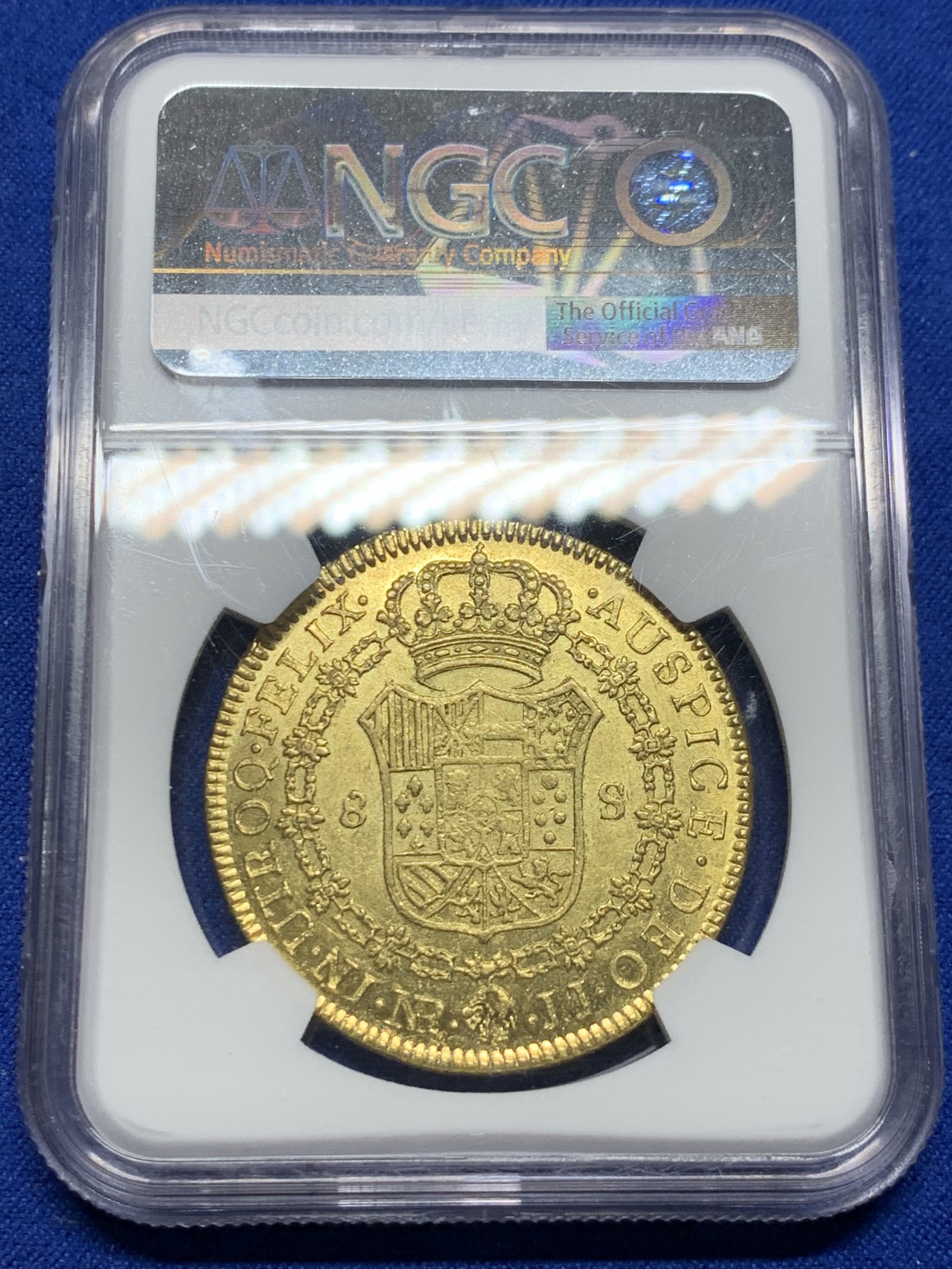 《竞宝斋》圣诞专辑  第二场  第228场 定制纪念章相赠 (全场顺丰包邮) NGC-MS62 1792年西属哥伦比亚8埃斯库多金币 早期卡四，打制完美，没有减重痕，MS西属大金及其难得,唯二亚军分，上面只有一个63